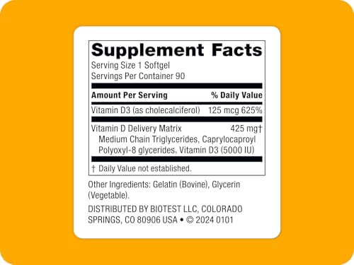 Biotest D Fix - 5000 IU Vitamin D3 Softgels | 90 Servings