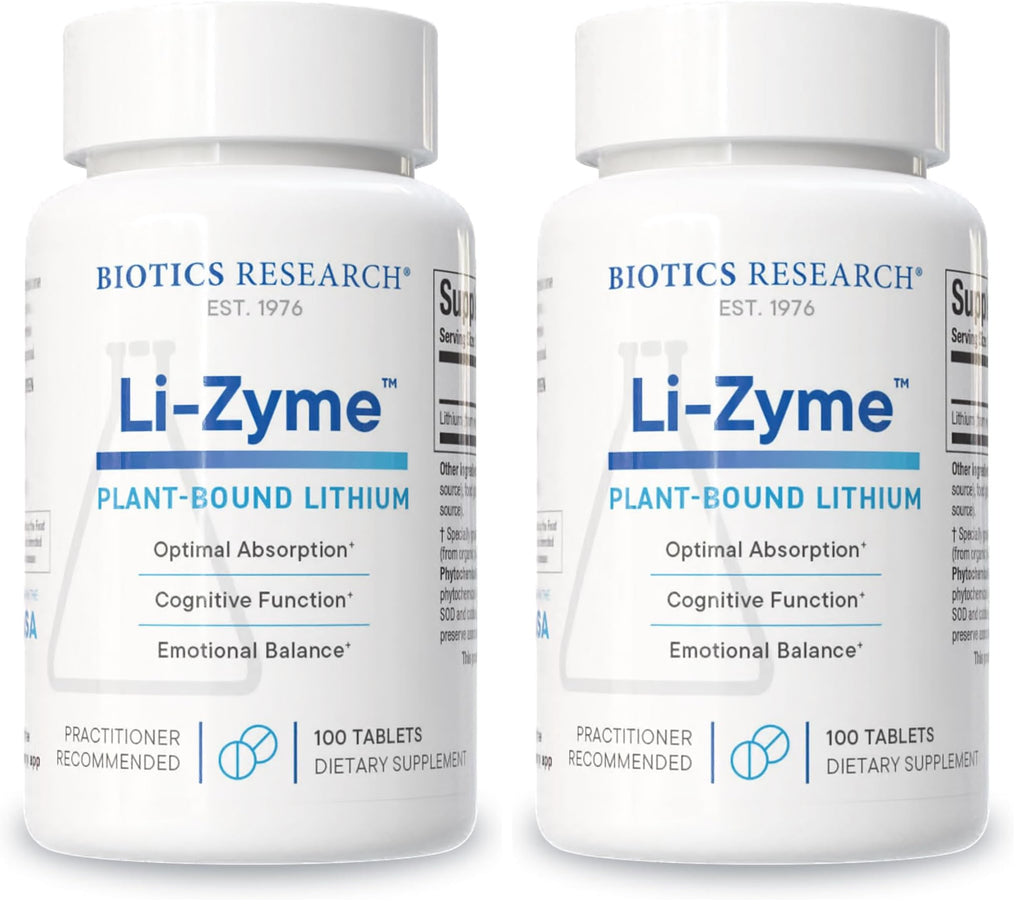 Biotics Research Li Zyme 50 mcg Lithium – Whole-Food, Phytochemically Bound, Highly Bioavailable – Brain Function, Memory & Mood Support (Pack of 2, 100 Tablets)
