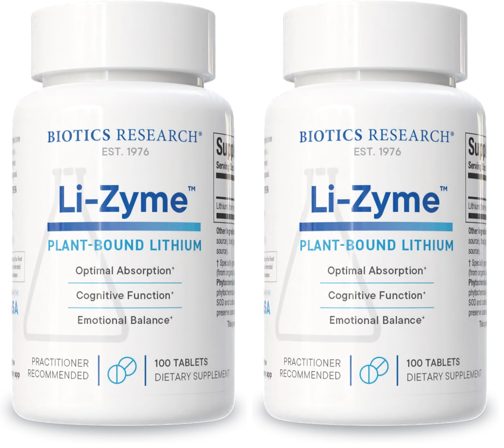 Biotics Research Li Zyme 50 mcg Lithium – Whole-Food, Phytochemically Bound, Highly Bioavailable – Brain Function, Memory & Mood Support (Pack of 2, 100 Tablets)