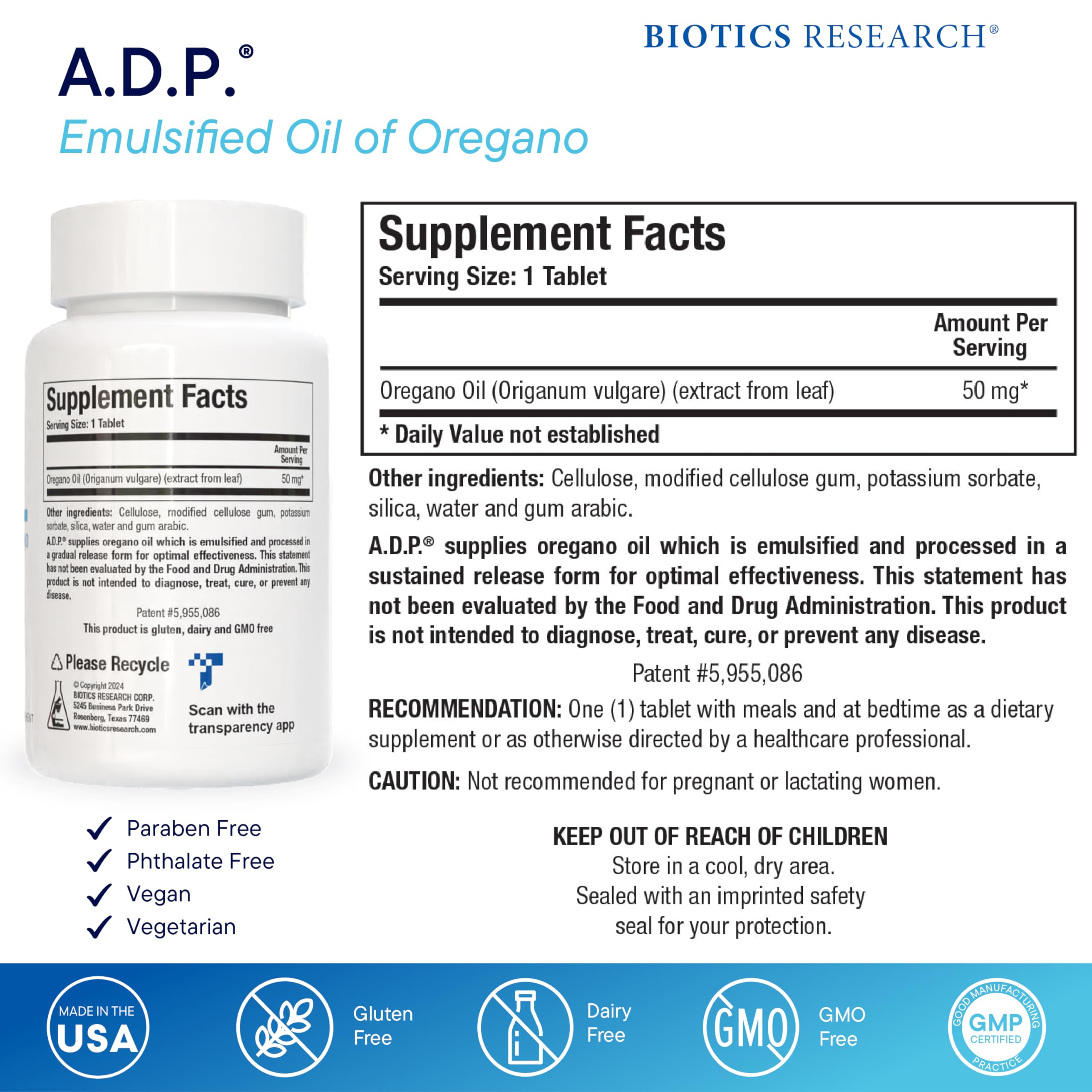 Biotics Research A.D.P. Emulsified Oil of Oregano Tablets – Sustained Release, High Absorption, 120 Tablets