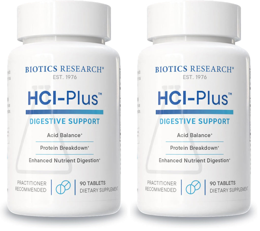 Biotics Research HCl Plus – Digestive Support with Betaine HCl, Pepsin & Glutamic Acid | 90 Tabs (Pack of 2)