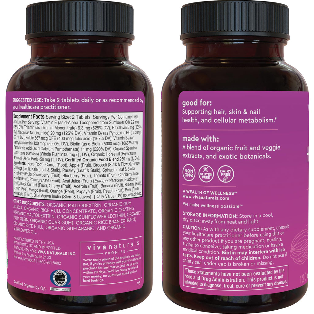 Biotin 5000 mcg Hair, Skin & Nails for Women – Organic & Vegetarian | 120 Count