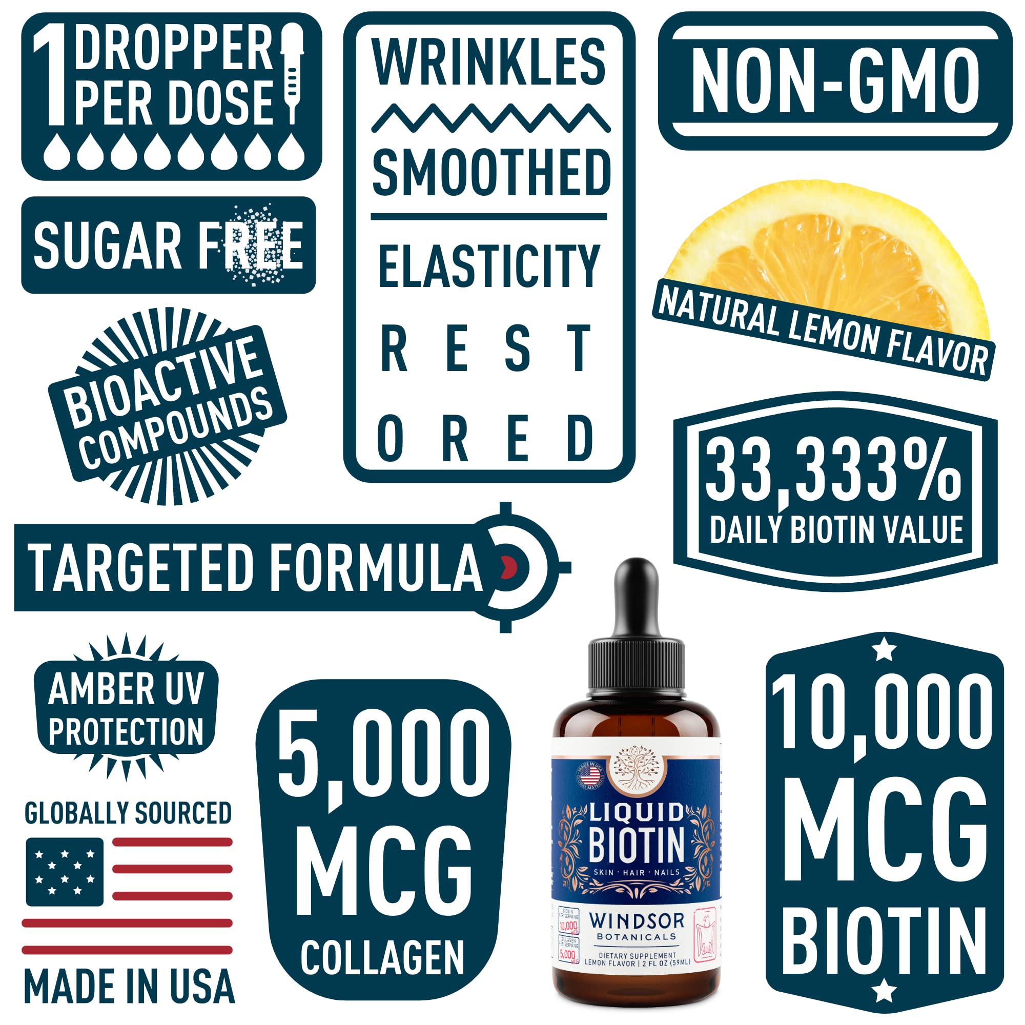 Biotin Liquid with Collagen for Hair Growth – 10,000mcg Biotin + 5,000mcg Collagen Drops – 2oz
