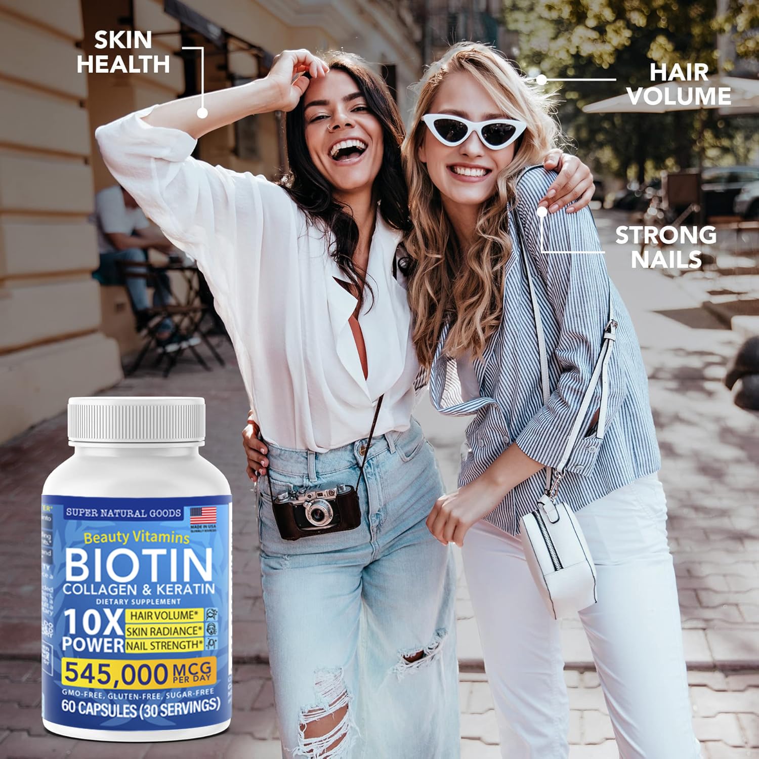 Biotin, Collagen & Keratin with Folate – Hair Growth Vitamins for Women & Men (60 Caps)