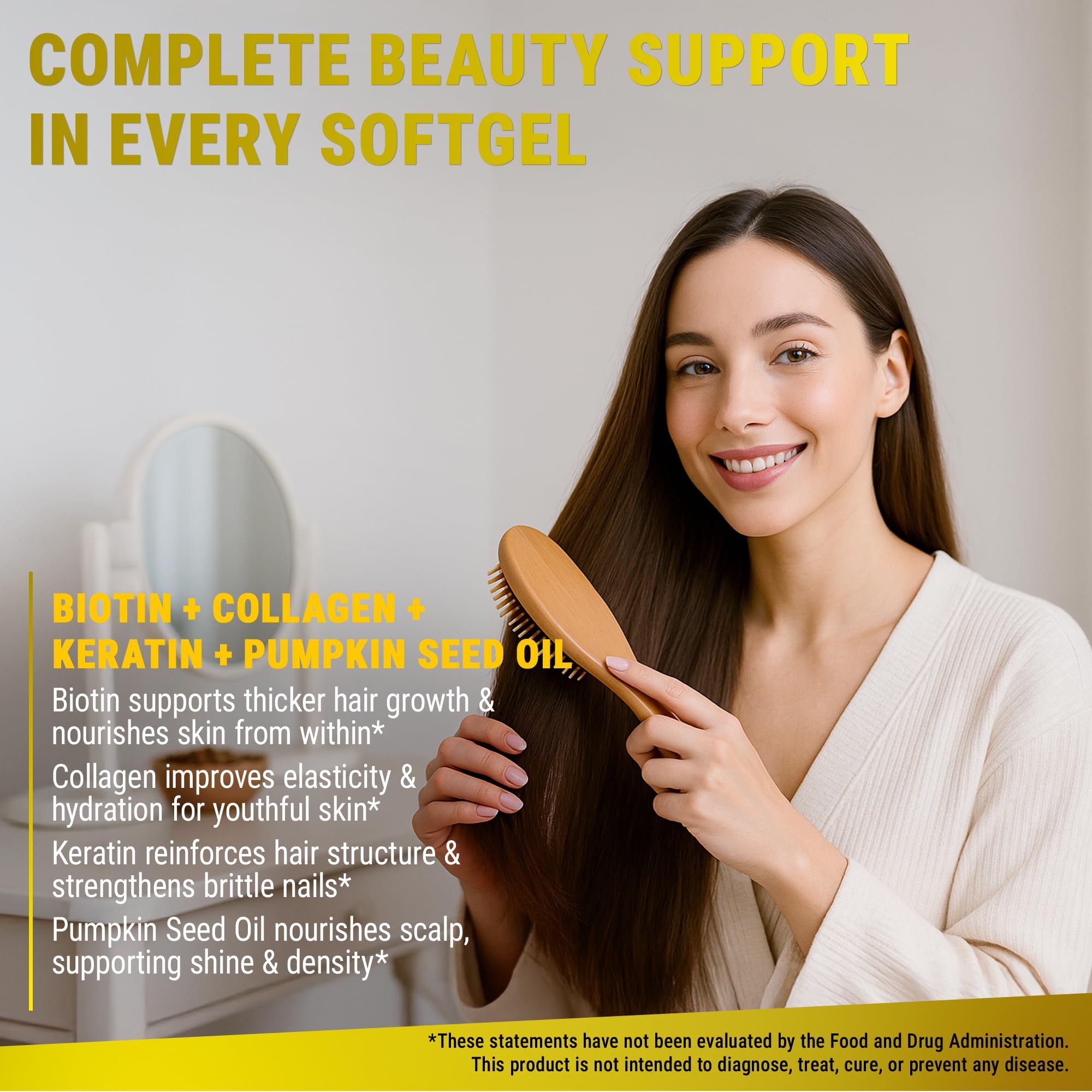 Biotin 10000mcg with Collagen, Keratin & Pumpkin Seed Oil – Hair, Skin & Nails Support | For Women & Men