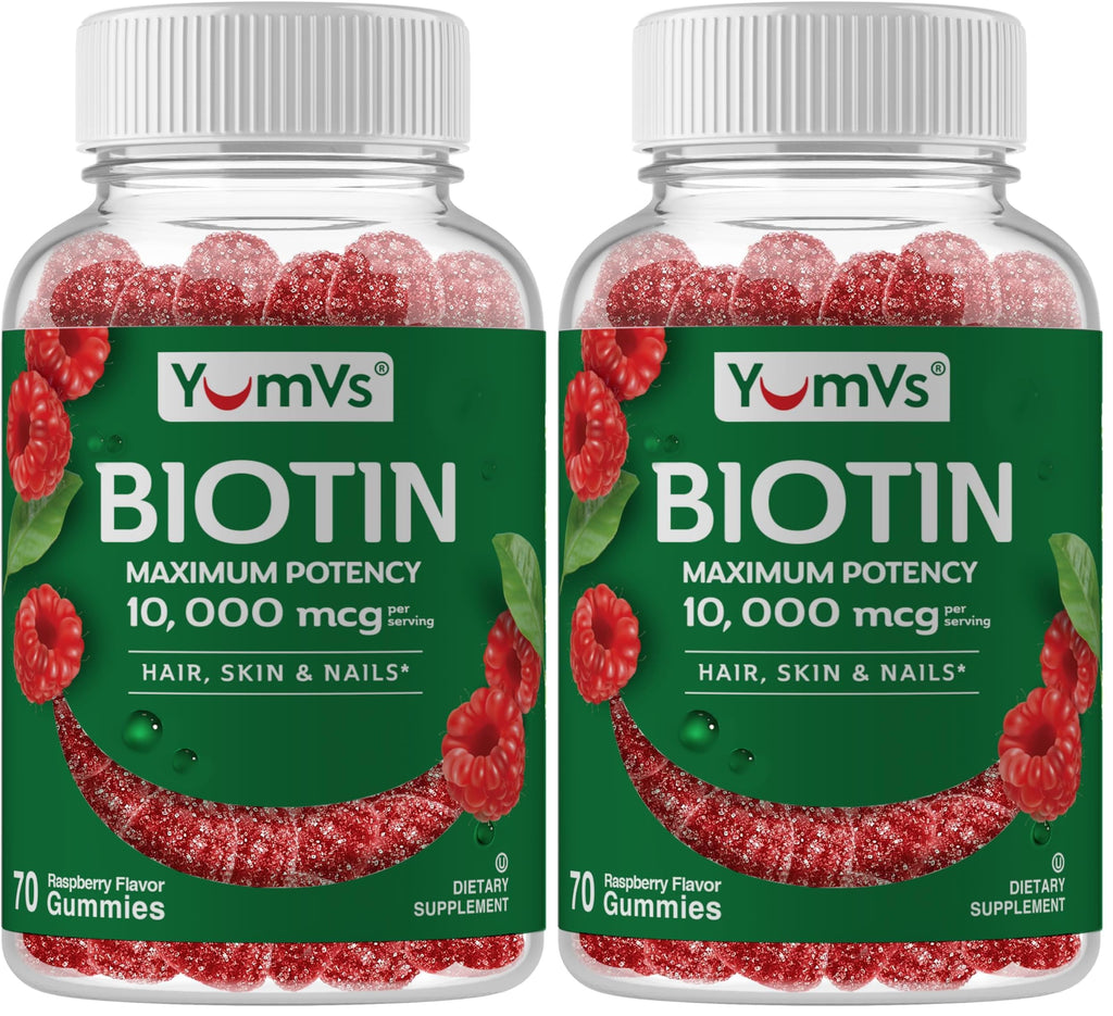 Biotin Gummies 10,000mcg – Hair, Skin & Nails – Vegan, Non-GMO – 70 Count (Pack of 2)
