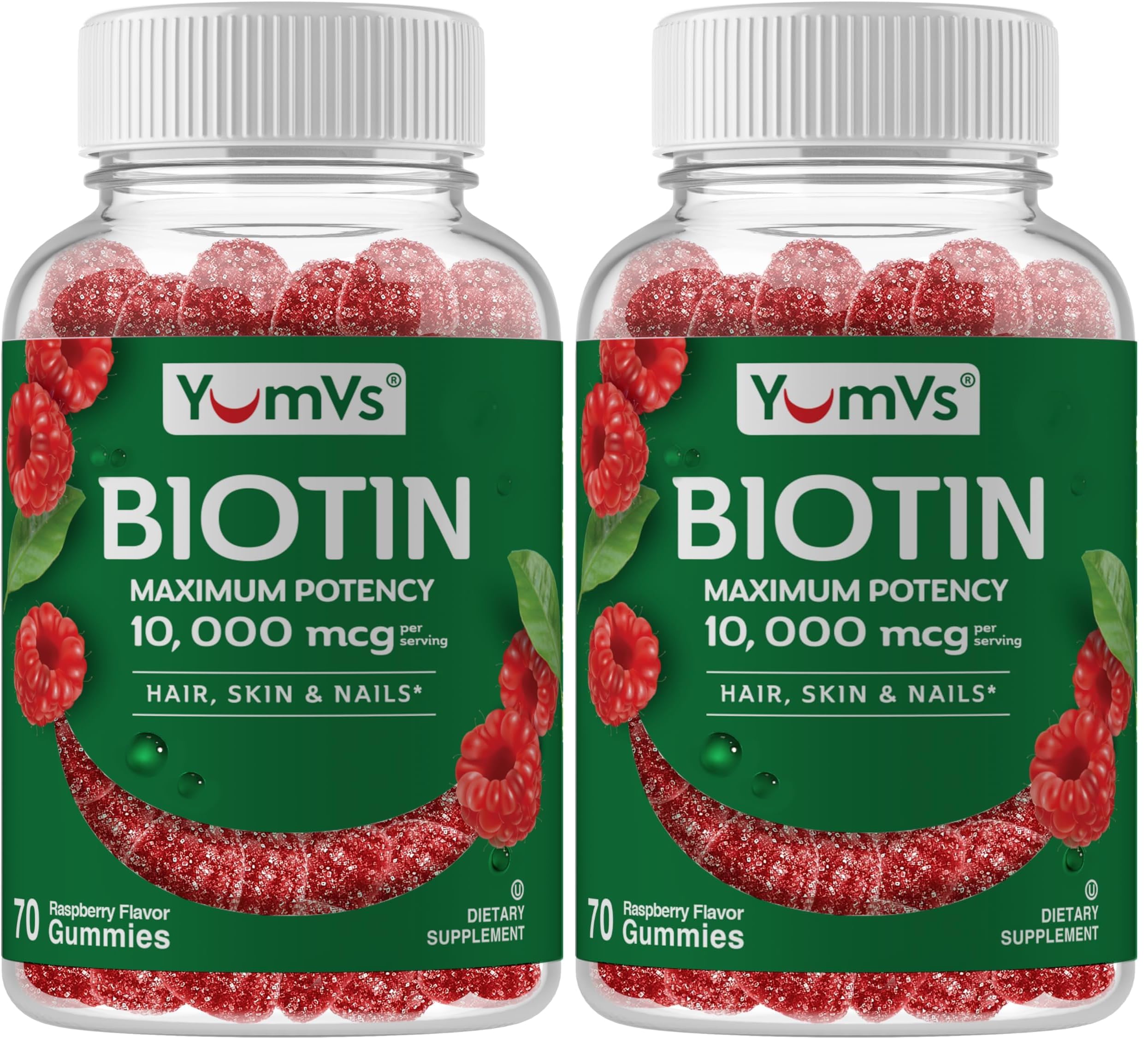 Biotin Gummies 10,000mcg – Hair, Skin & Nails – Vegan, Non-GMO – 70 Count (Pack of 2)