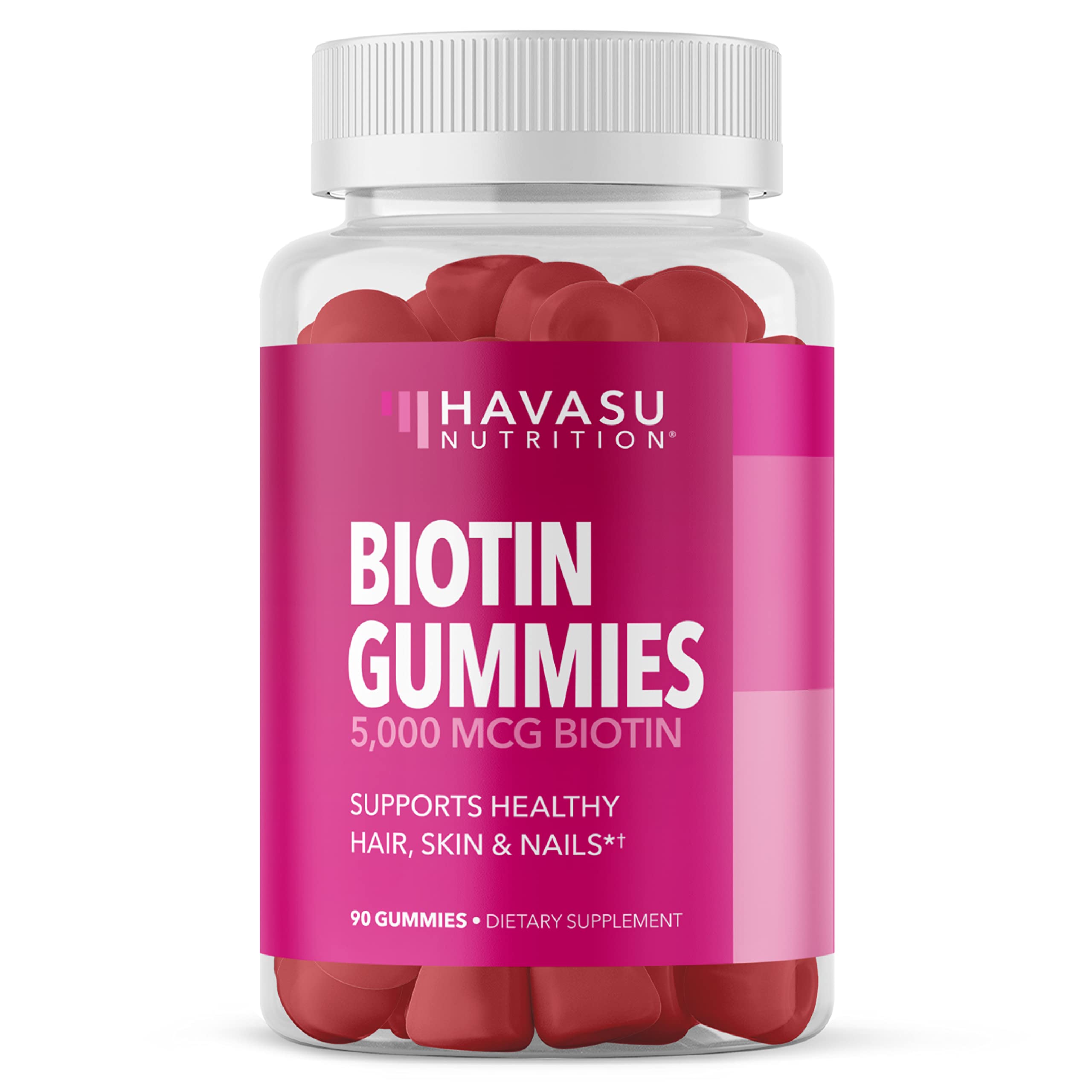 Biotin Gummies 5000mcg for Hair, Skin & Nails – Vegan Vitamin B7, Strawberry Flavor, 90 Count