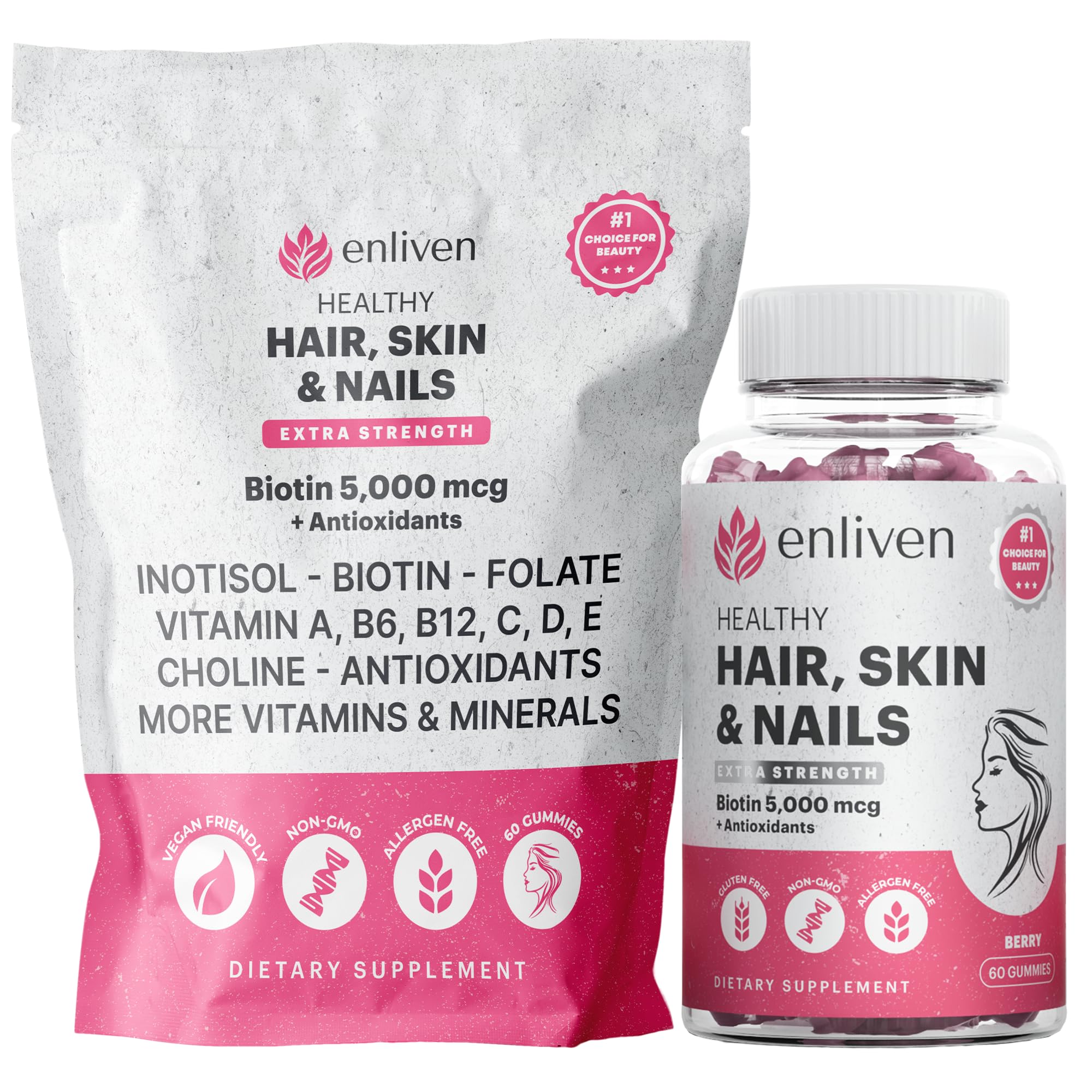 Biotin Gummies 5000mcg for Hair Growth & Strong Nails | Vegan Berry 60 Gummies
