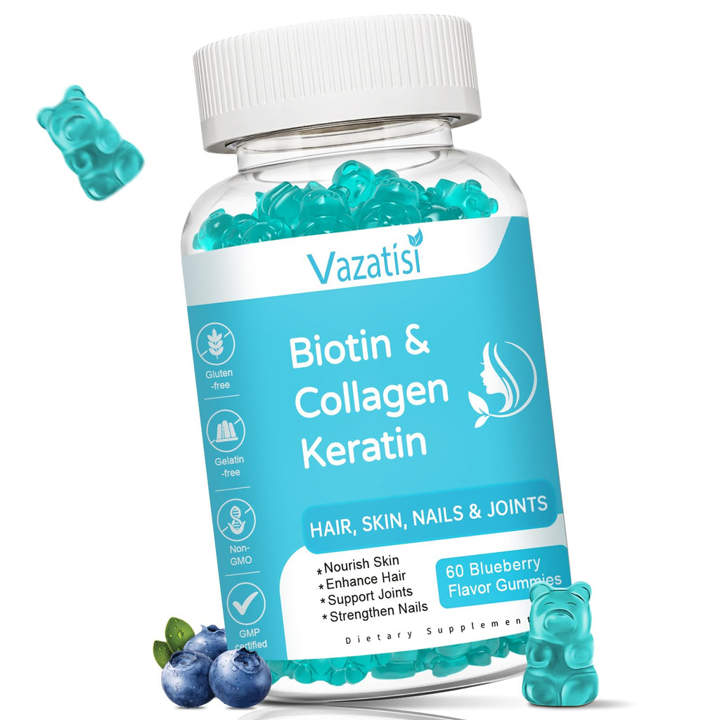 Biotin Gummies with Collagen and Keratin – Hair and Nails Support (Blueberry, 60)