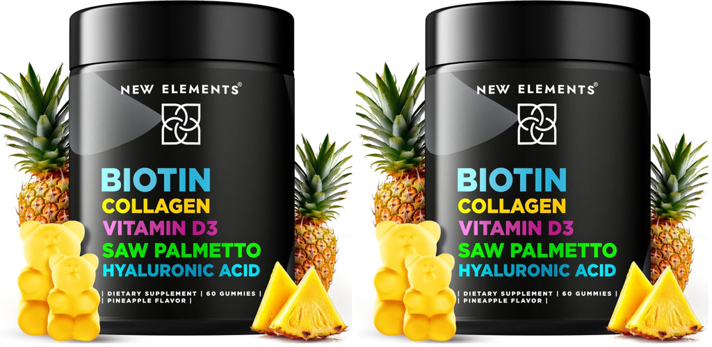 Biotin Gummies with Collagen & Vitamin D3 for Hair, Skin & Nails – Pineapple (Pack of 2)