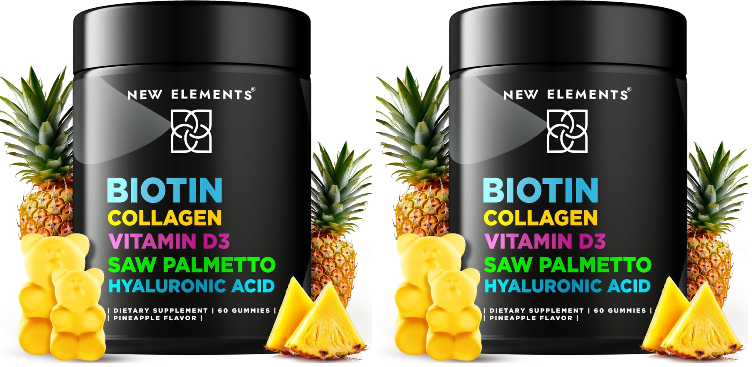 Biotin Gummies with Collagen & Vitamin D3 for Hair, Skin & Nails – Pineapple (Pack of 2)