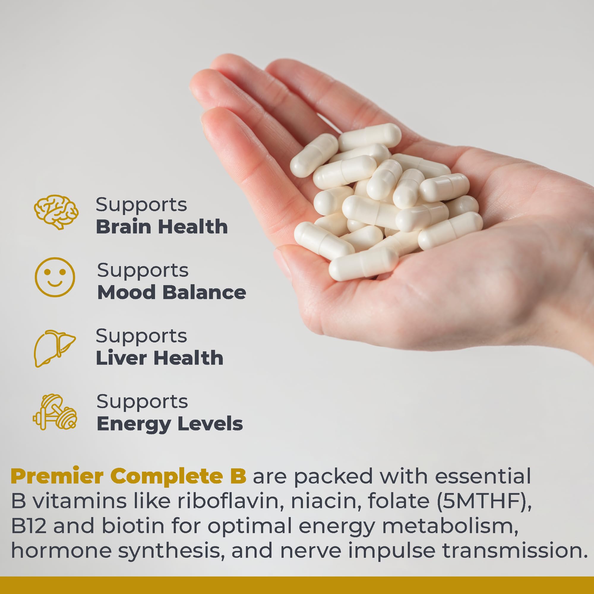Premier Research Labs Complete B Vitamin Complex - 9 Active B Vitamins for Liver, Energy & Brain Support | 60 Caps