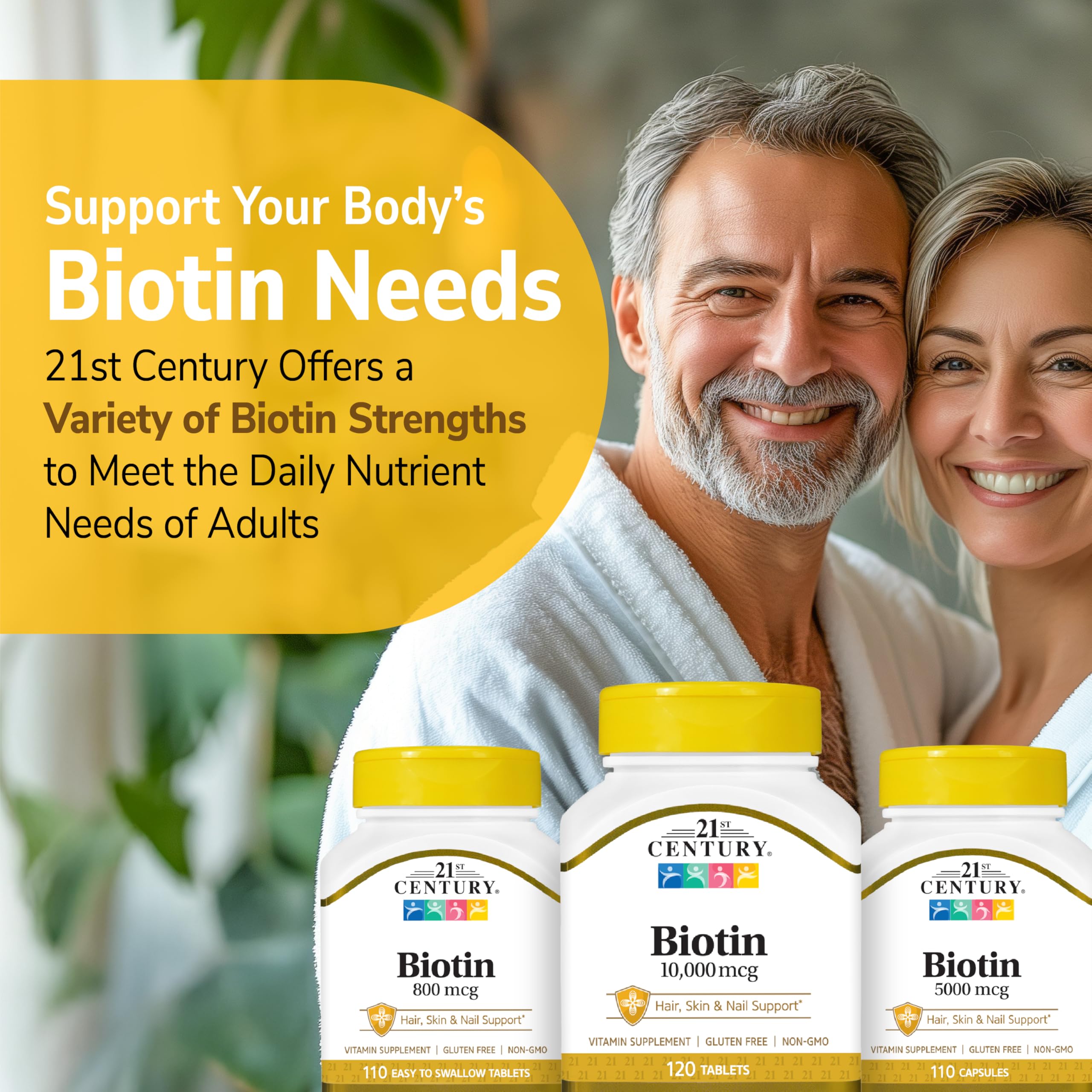 21st Century Biotin Tablets - 10,000 mcg Unflavored, 120 Count