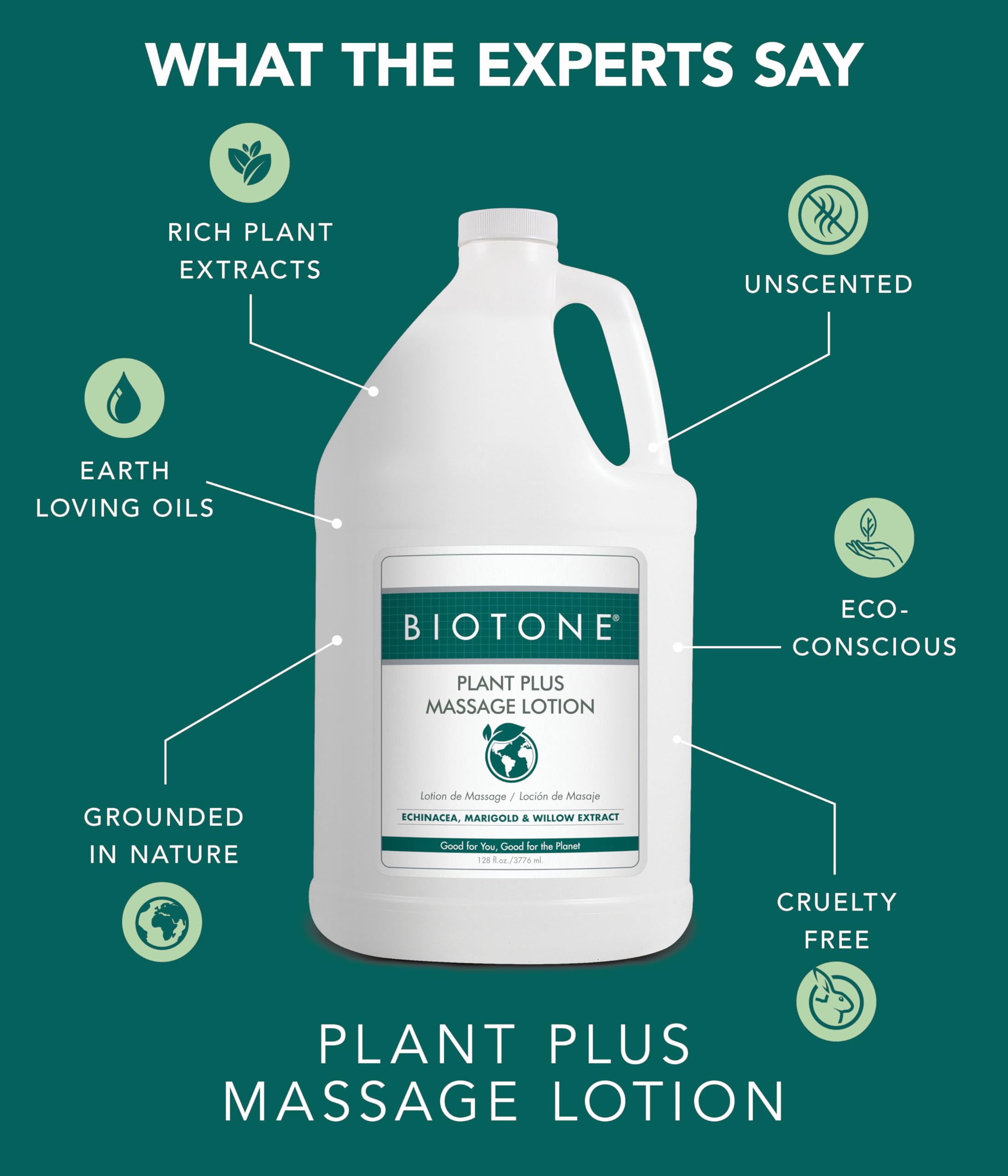BIOTONE Plant Plus Massage Lotion – Eco-Conscious, Plant-Based, 128 oz