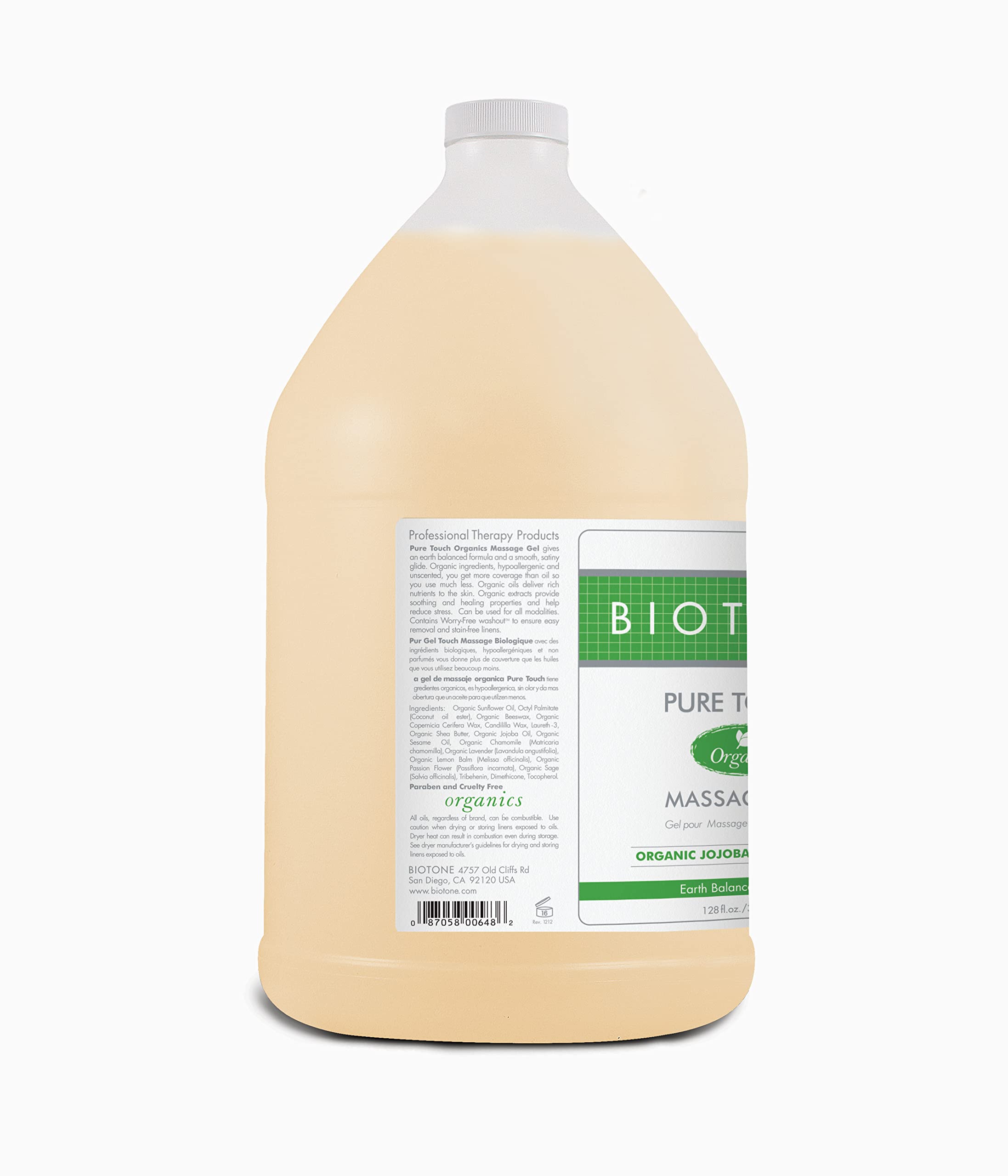 Biotone Pure Touch Organic Massage Gel – 128 oz | Hypoallergenic & Unscented