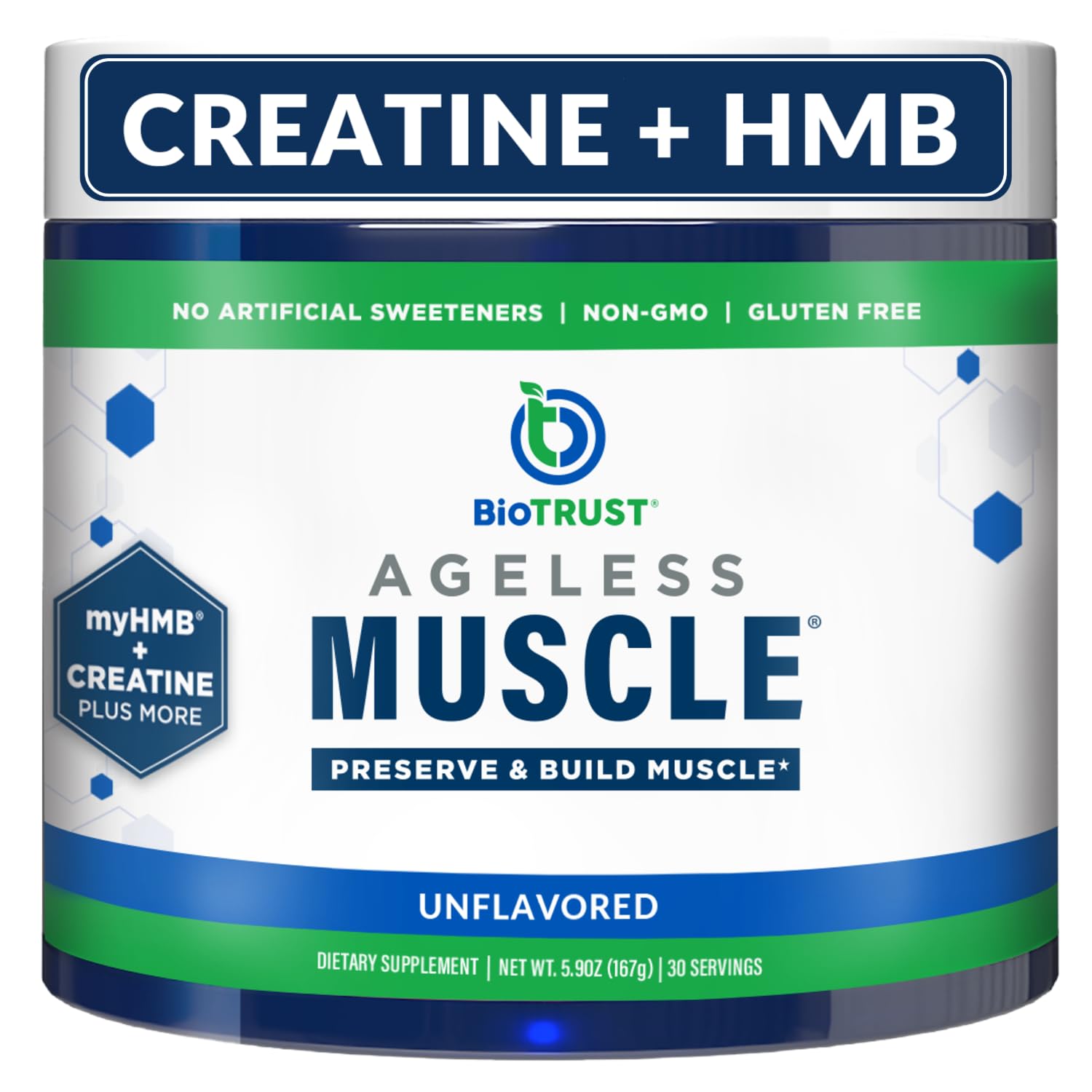 BioTrust Ageless Muscle Builder - Creatine HMB Powder with Vitamin D3 & Betaine - Unflavored, 30 Servings