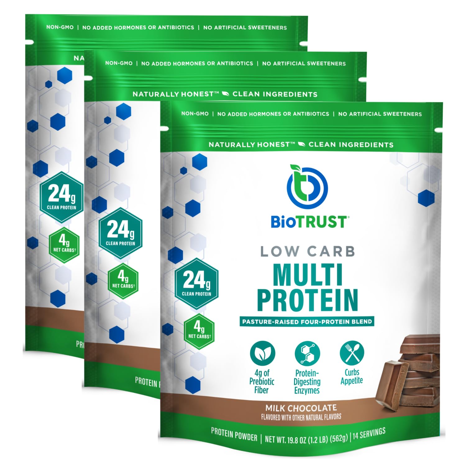 BioTrust Low Carb Protein Powder – Grass-Fed Whey & Casein, Chocolate, Non-GMO, Soy & Gluten Free (3-Pack)