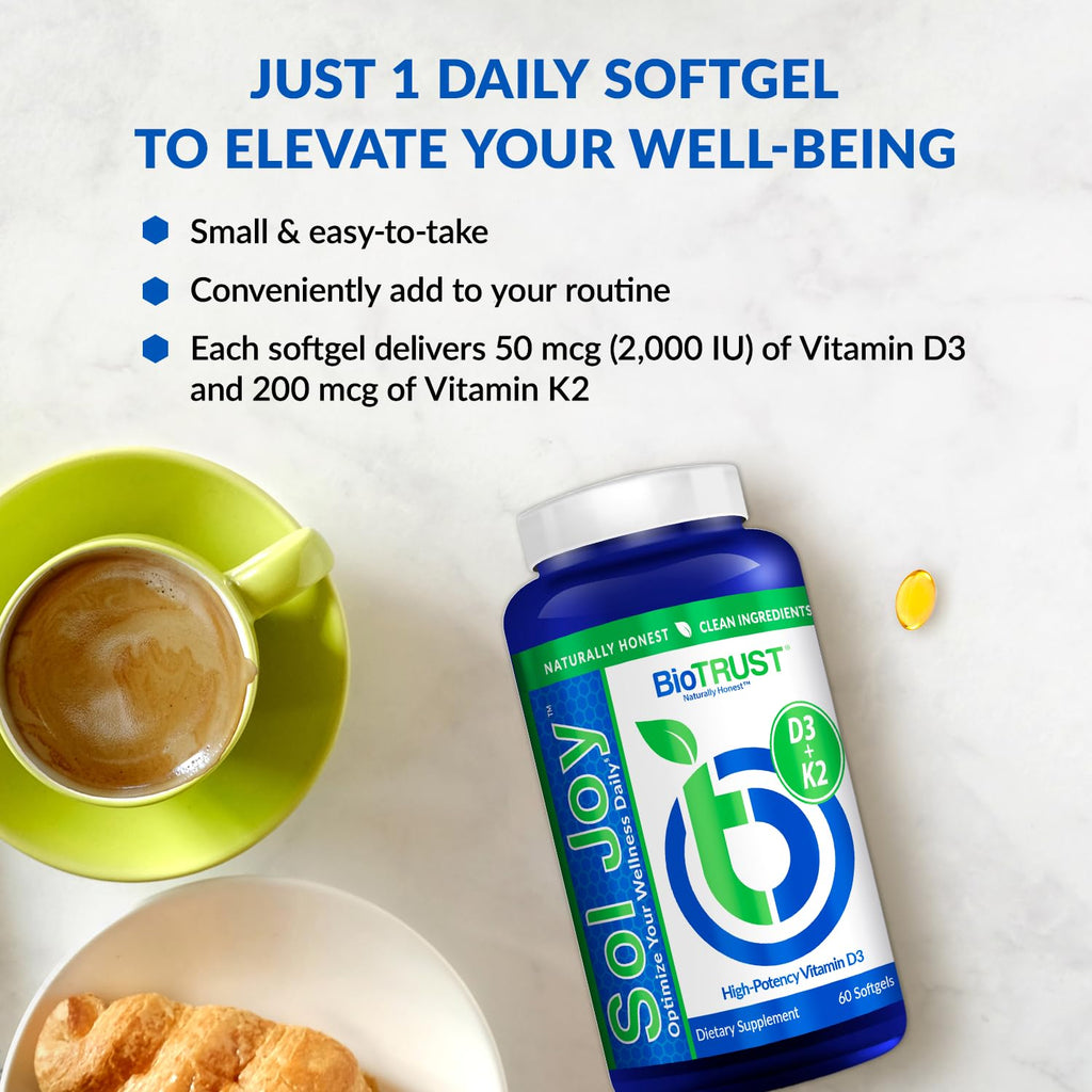 BioTrust Sol Joy: High-Potency Vitamin D3 K2 (50 mcg) Softgels