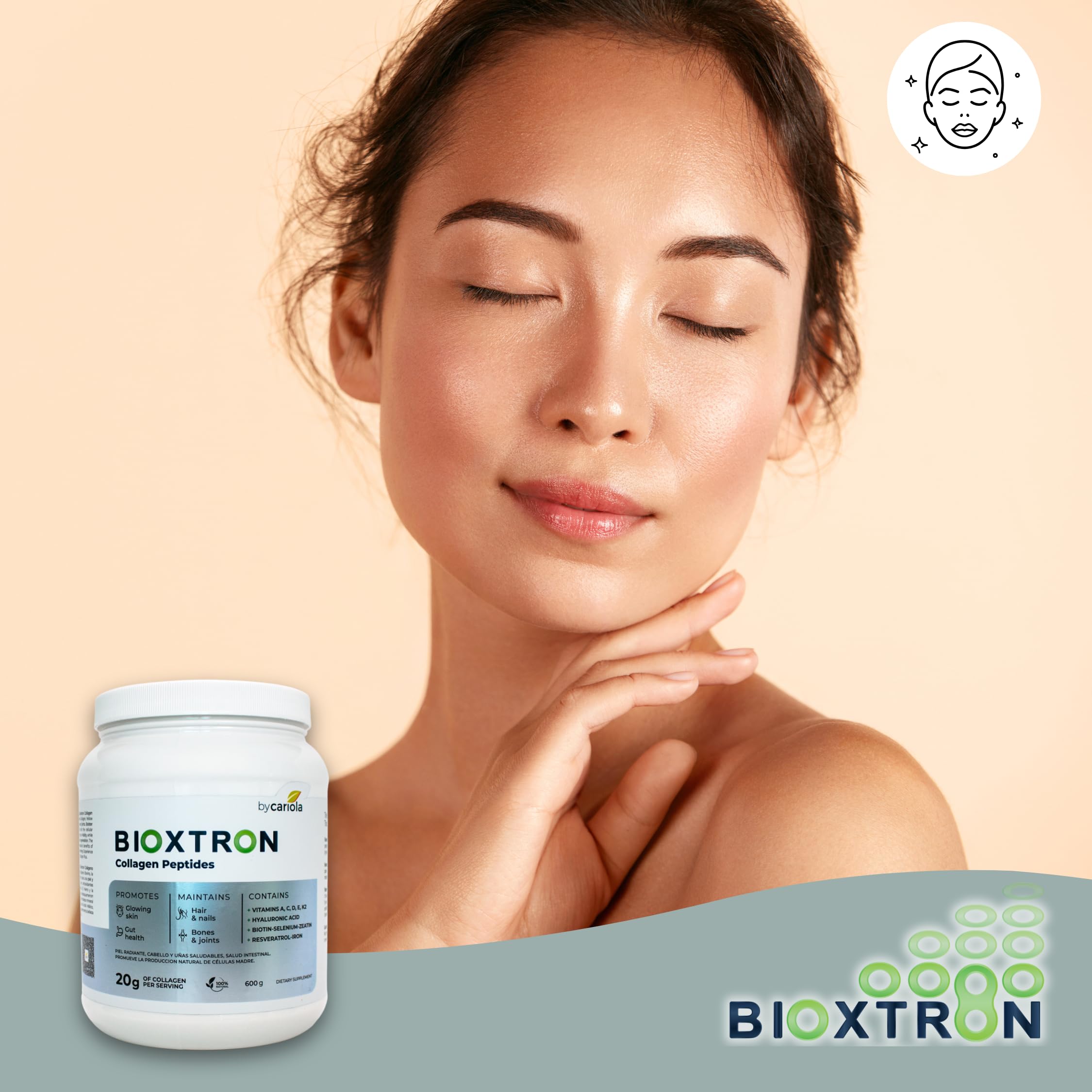 Bioxtron Collagen Peptides Powder – Unflavored Type I Bovine, 600g (30 Servings) with Hyaluronic Acid & Biotin