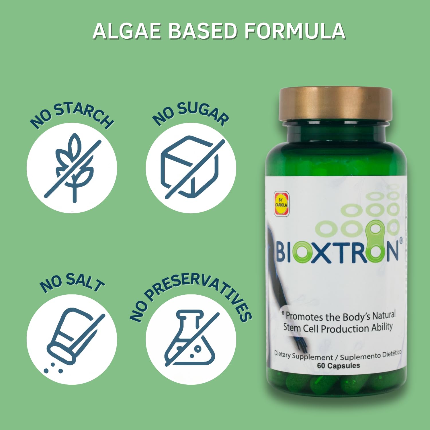 Bioxtron Natural Stem Cell Supplement Capsules - Blue Green Algae & Spirulina | 60 Capsules