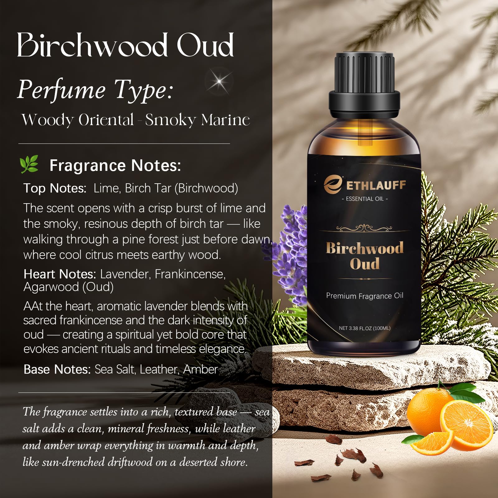 Birchwood Oud Fragrance Oil 3.38 oz – Woody Essential Oils for Candles, Soap & Diffusers