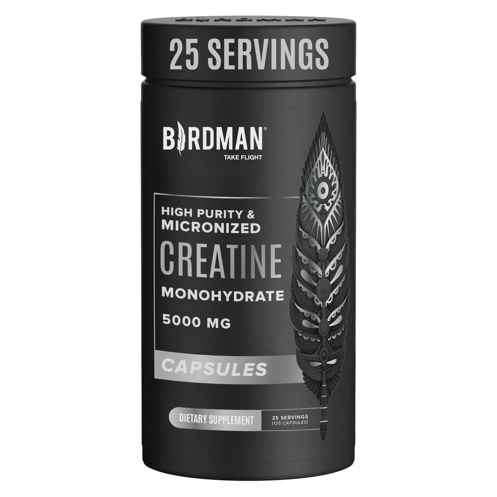 Birdman Micronized Creatine Monohydrate Capsules – Muscle Growth & Recovery | Vegan, Caffeine Free, Gluten Free, Sugar Free | 125 Capsules (25 Servings)