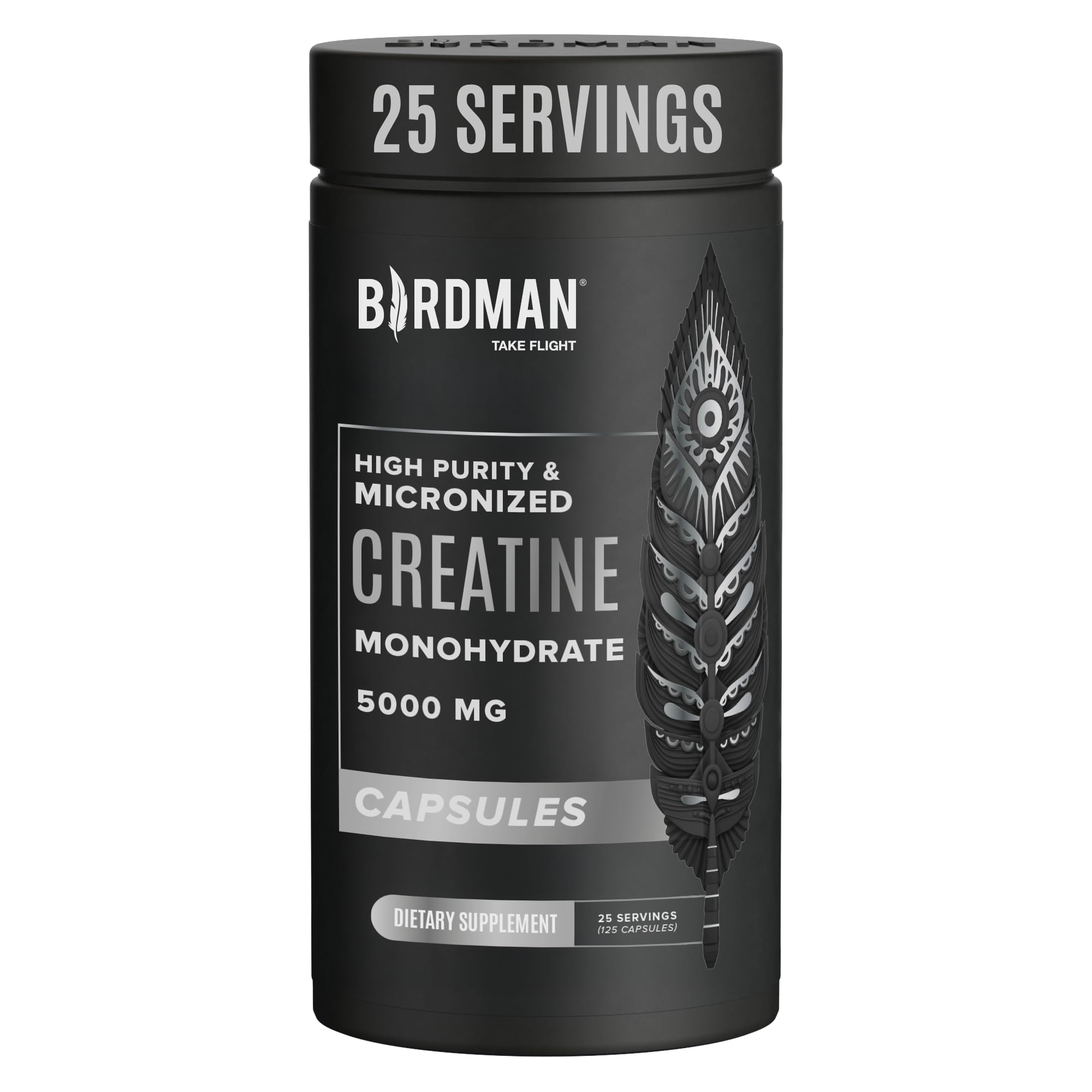 Birdman Micronized Creatine Monohydrate Capsules – Muscle Growth & Recovery | Vegan, Caffeine Free, Gluten Free, Sugar Free | 125 Capsules (25 Servings)