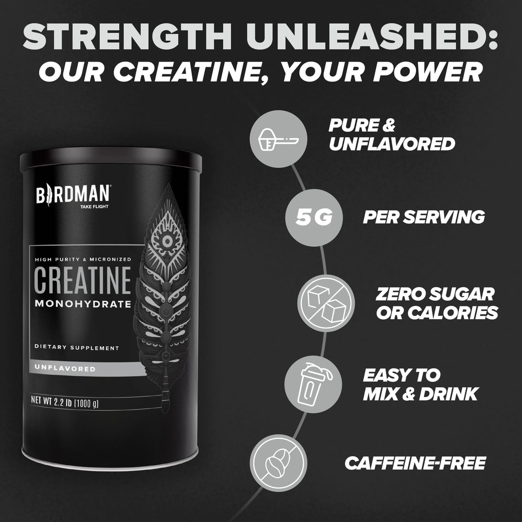 BIRDMAN Micronized Creatine Monohydrate Powder – 80 Servings (5g) | Vegan, Gluten Free, Sugar Free | 0.8 lb