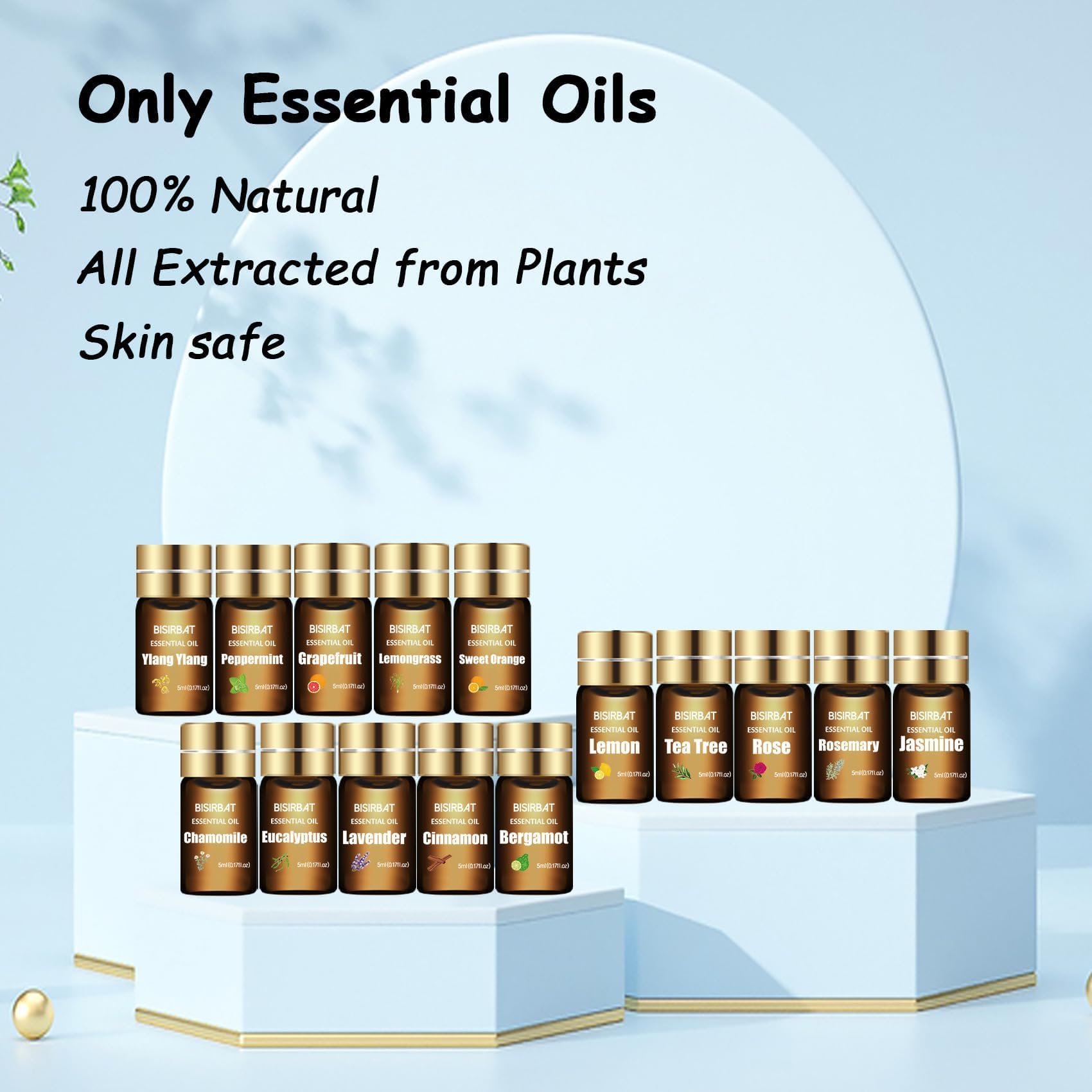 BISIRBAT 15-Pcs Essential Oil Set for Diffusers - 15 x 5ml | Aromatherapy