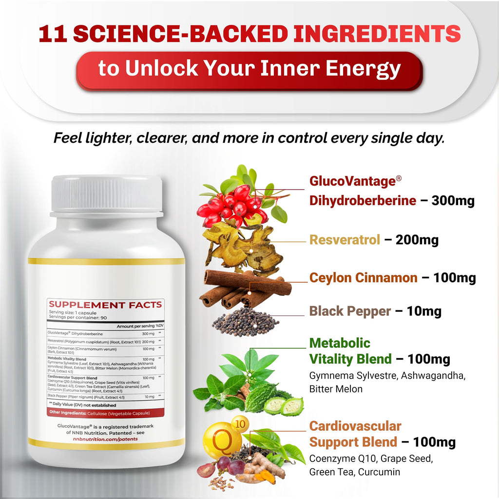 Dihydroberberine – Super Berberine 810mg with GlucoVantage | 5X Absorption | Made in USA | 90 Count
