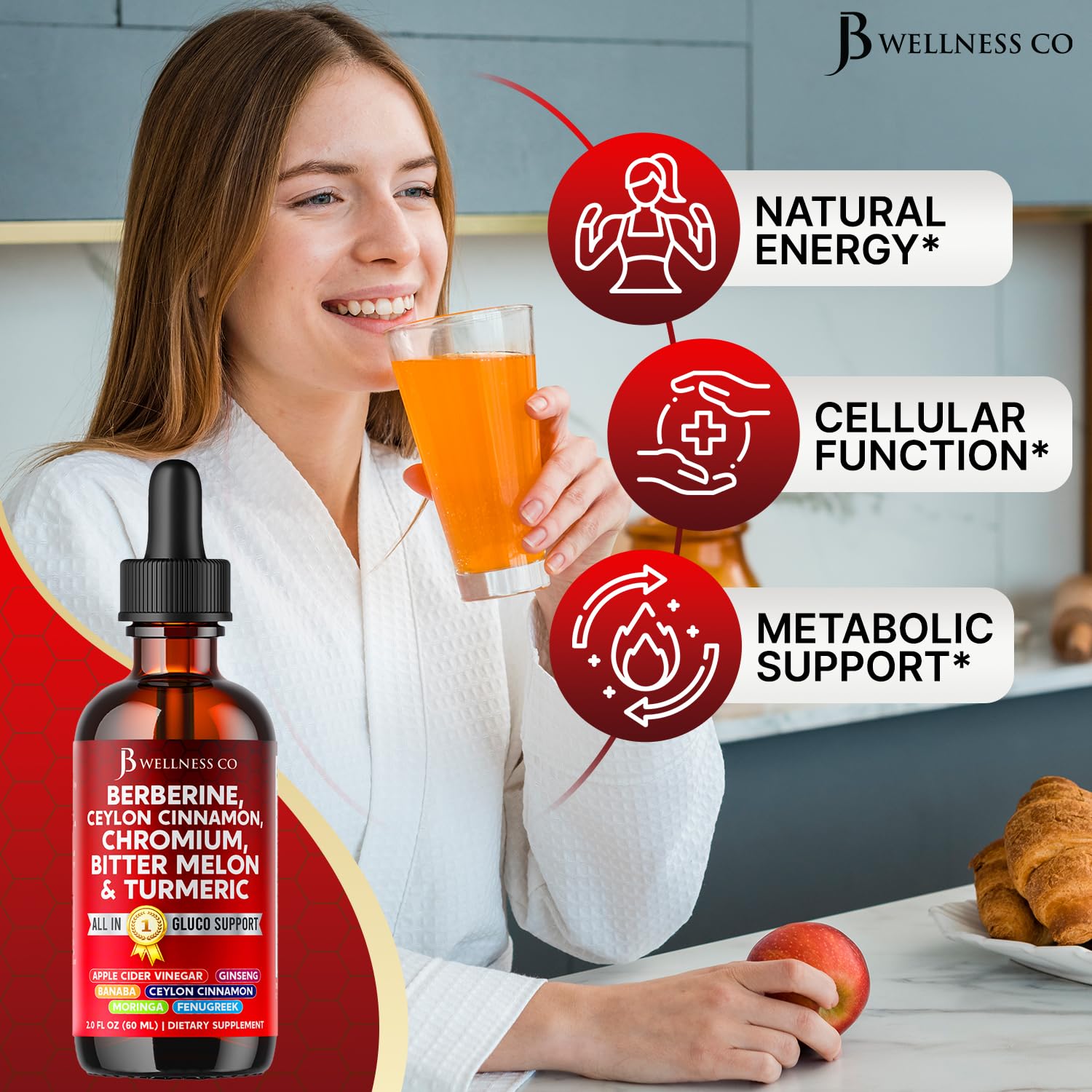Berberine with Ceylon Cinnamon Liquid Drops – Bitter Melon, Gymnema, Glucomannan, Chromium, Turmeric, Ginseng, Moringa (4 OZ)