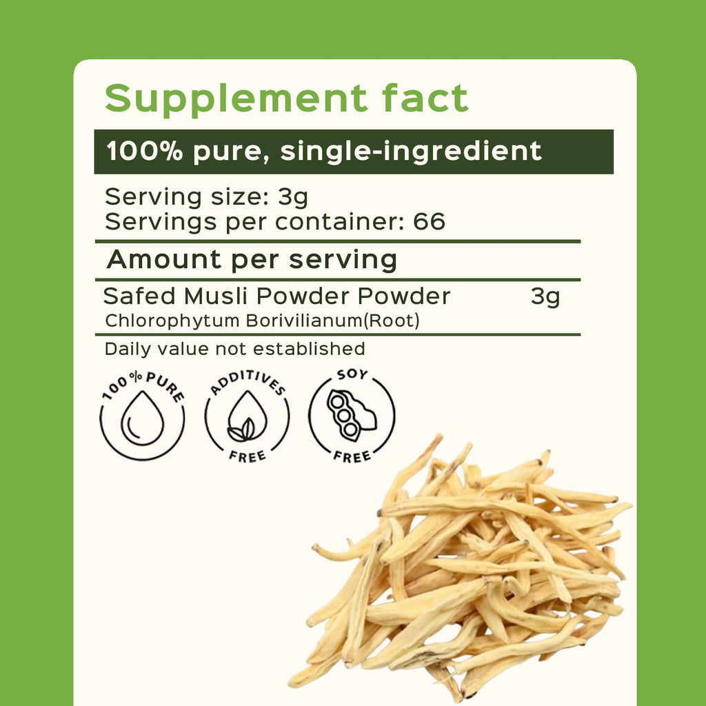 bixa BOTANICAL Safed Musli Powder – Chlorophytum Borivilianum | Steam Treated Ayurvedic Root | 7 oz (200 g)