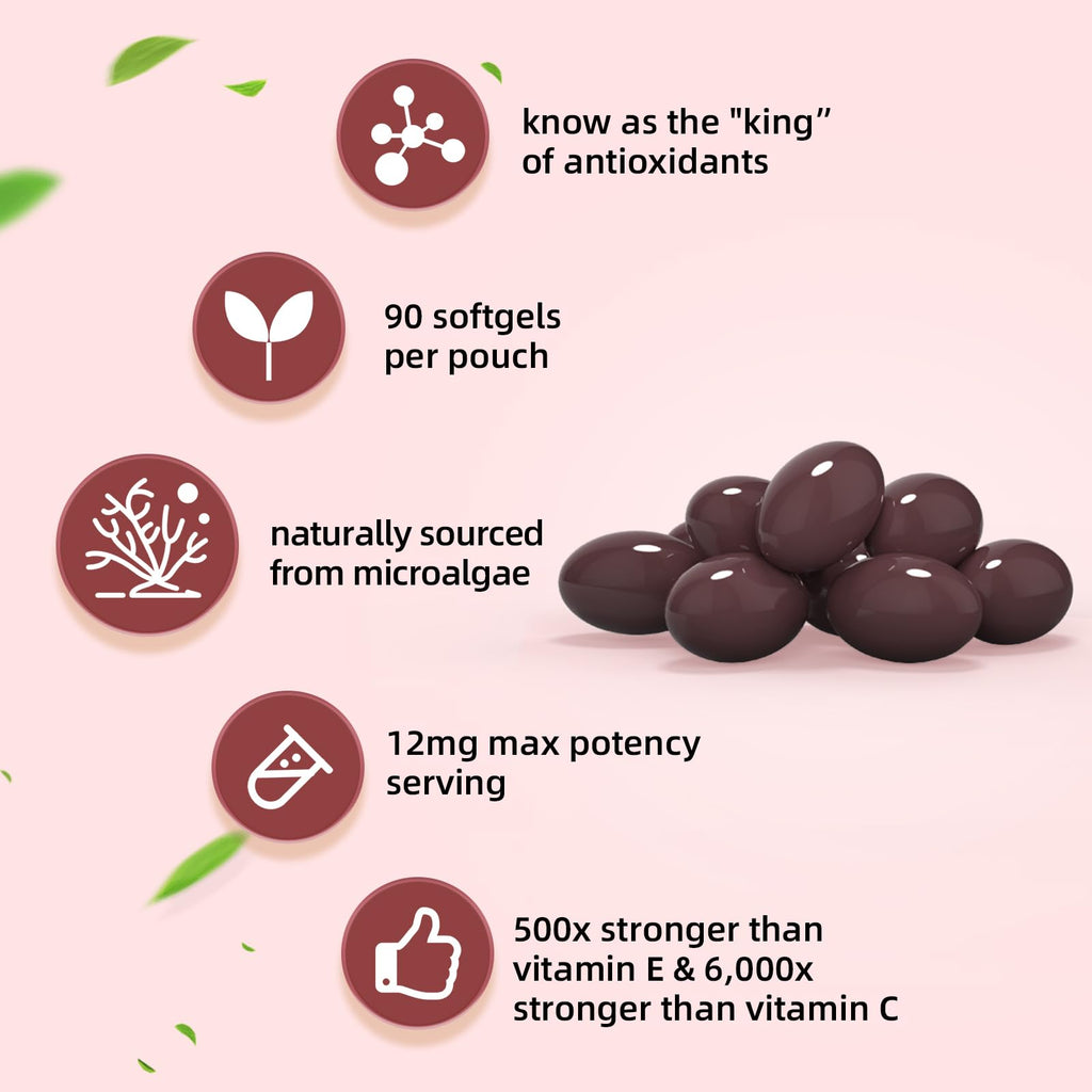 BIYODE Astaxanthin 12mg Softgels – High Potency Antioxidant (90 Softgels)
