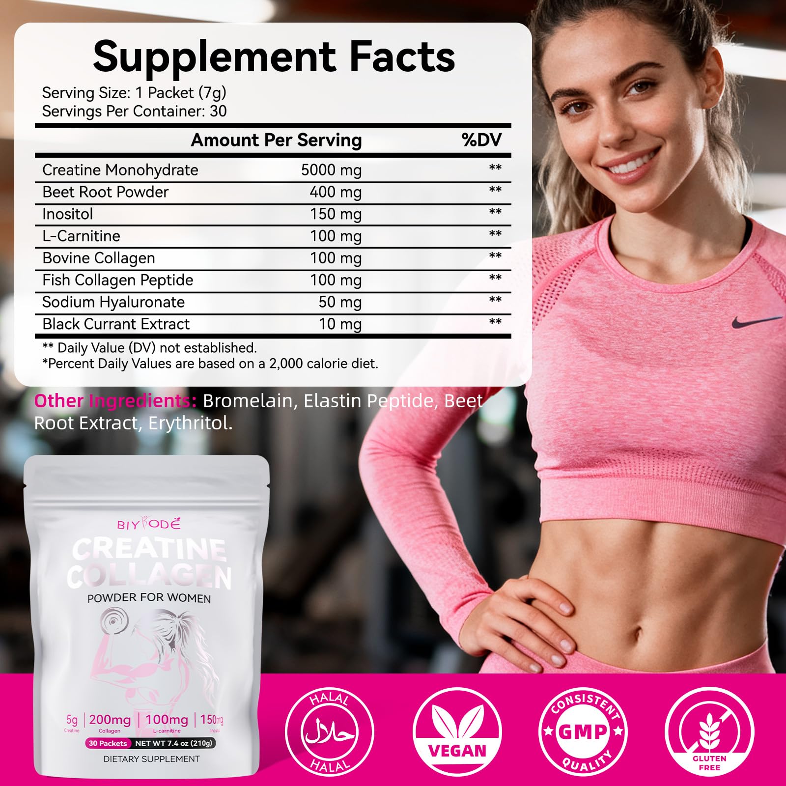 BIYODE Creatine Sticks for Women – 5g Creatine, Collagen & L-Carnitine, 30 Servings
