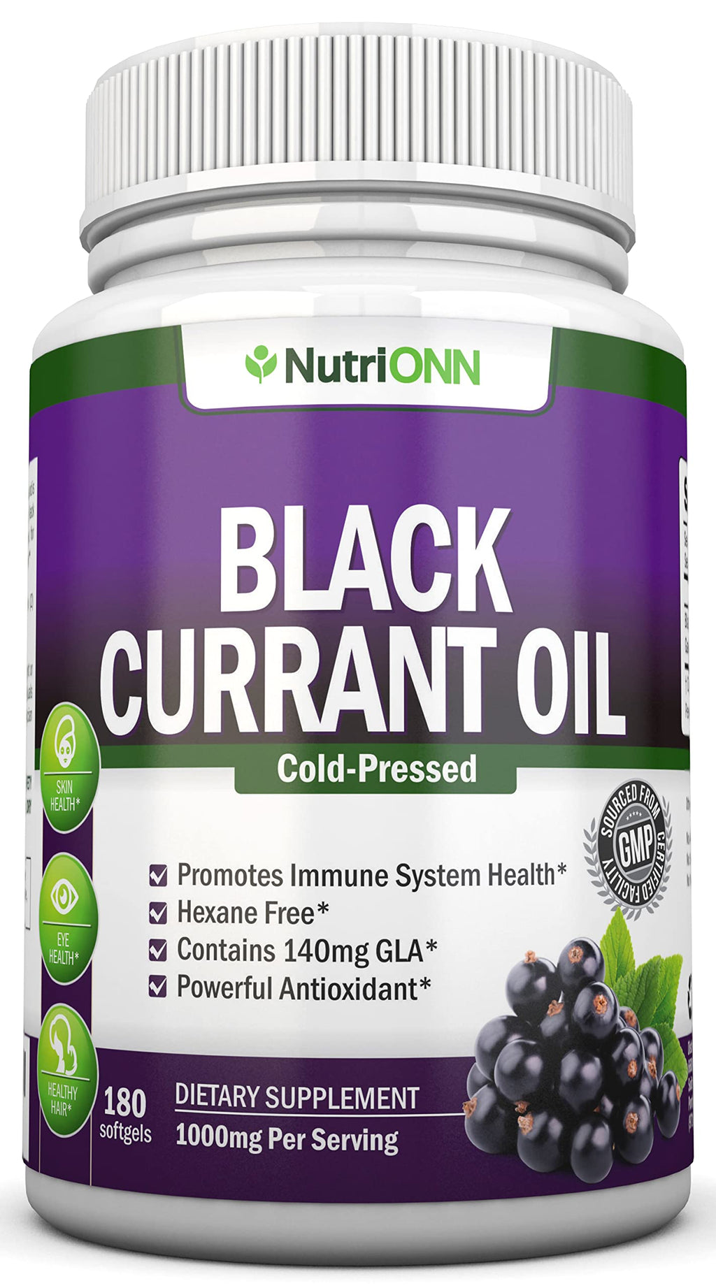 Black Currant Oil 1000 mg - 180 Softgels | Cold-Pressed & Hexane Free