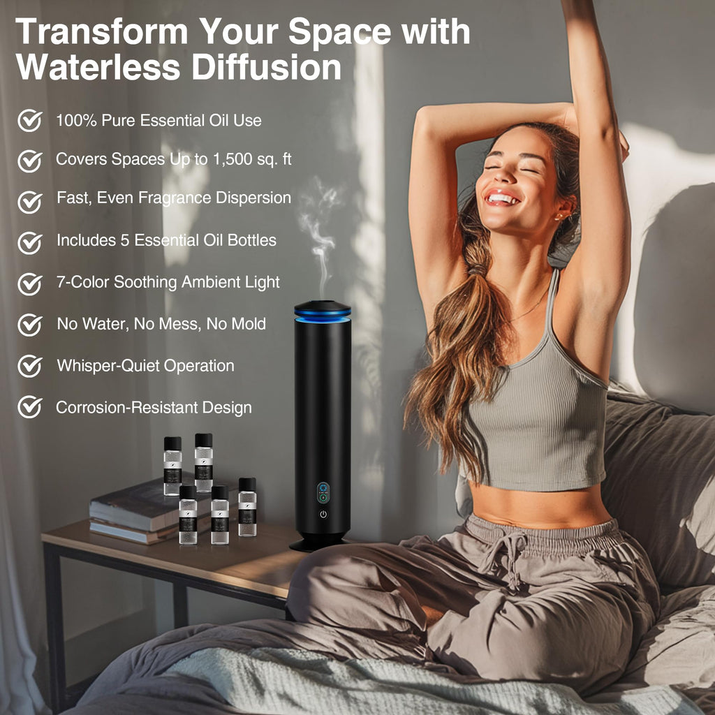 Waterless Scent Diffuser Starter Kit – 1500 Sq Ft Coverage, Black