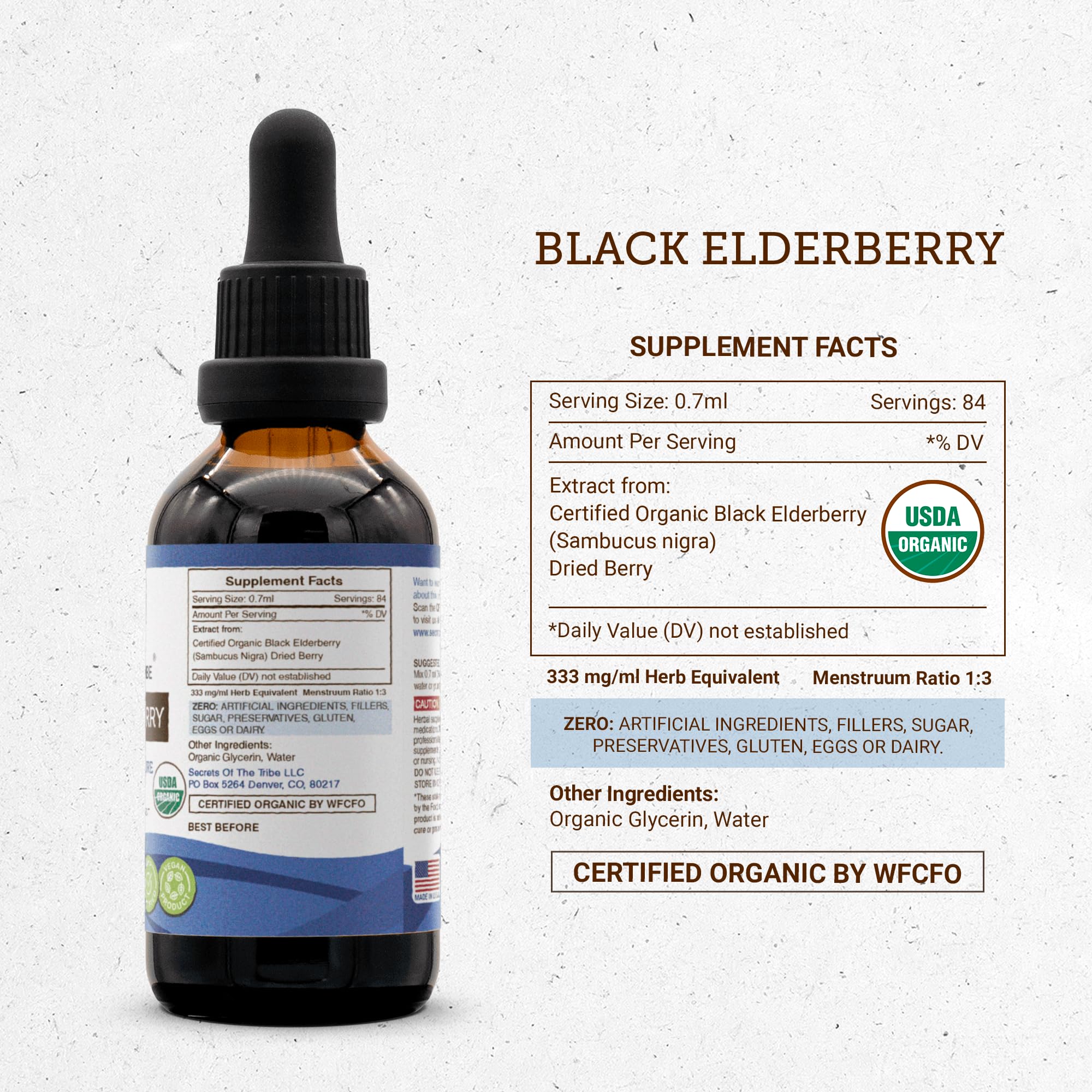 Black Elderberry USDA Organic Tincture | Alcohol-Free, High-Potency Herbal Drops (2 oz)