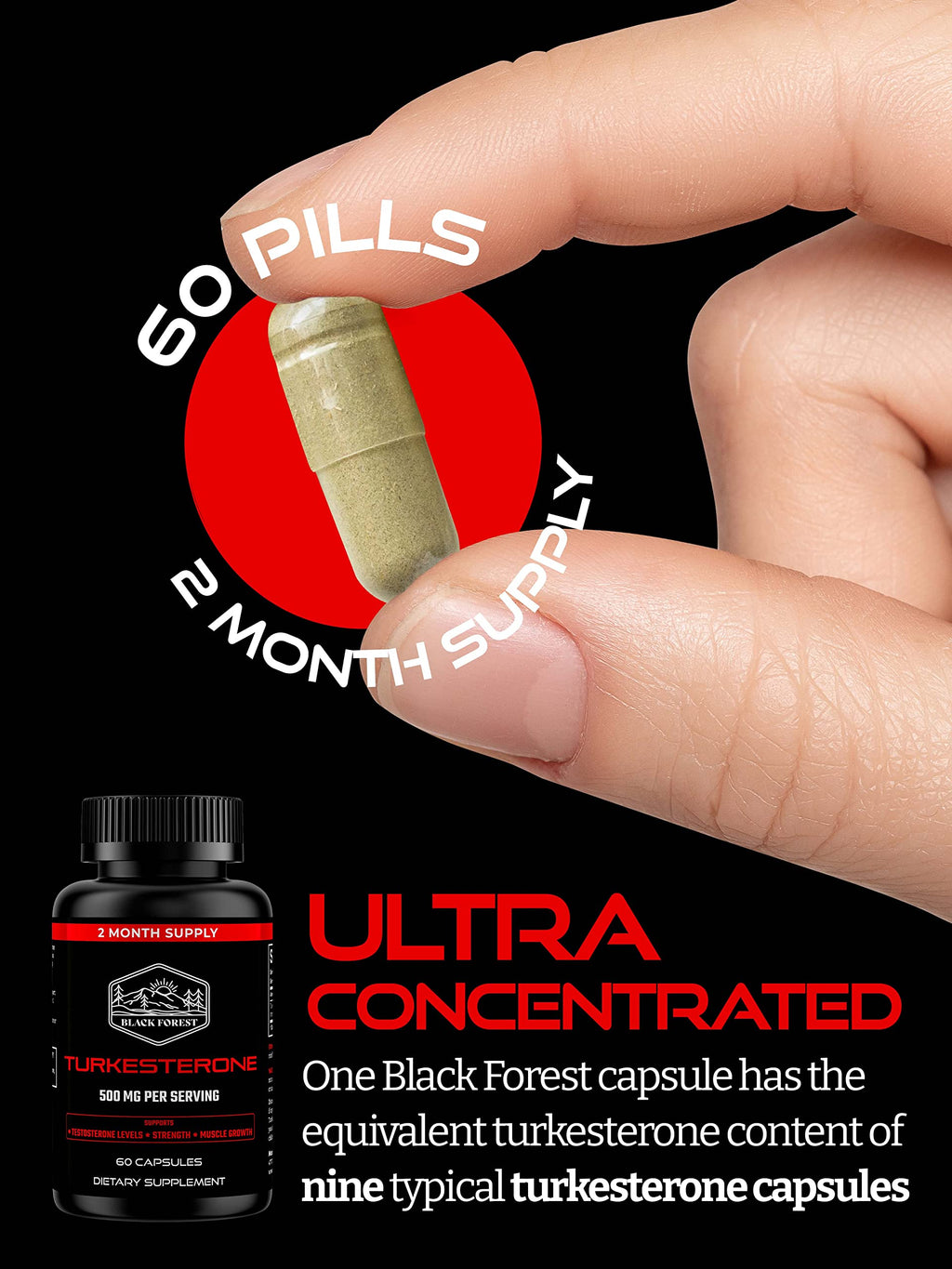 Black Forest Turkesterone 500mg Capsule – 2 Months Supply | Pure 95% Ajuga Turkestanica Extract