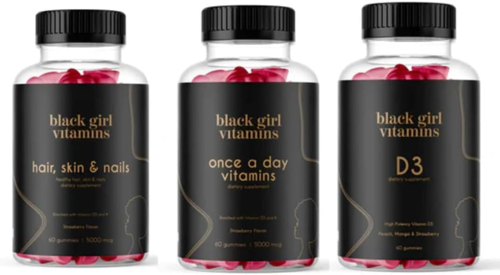 Black Girl Vitamins Look Good Feel Good Bundle – Hair Skin & Nails + Vitamin D3 2000IU + Once a Day Multivitamin