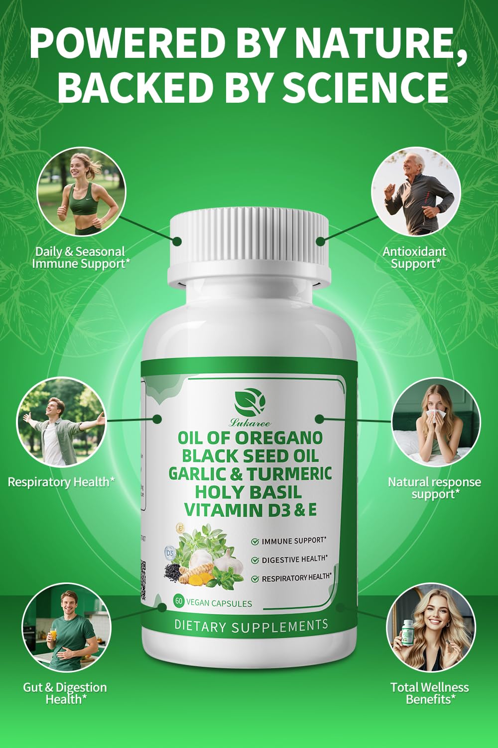 Organic Oil of Oregano Capsules with Black Seed Oil, Garlic, Turmeric, Holy Basil, Vitamin D3, E & Black Pepper – 4 Month Supply (Vegan, Non-GMO)