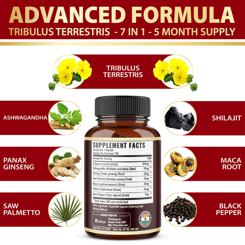 Tribulus Terrestris Supplement for Men & Women - 150 Capsules (5-Month Supply)