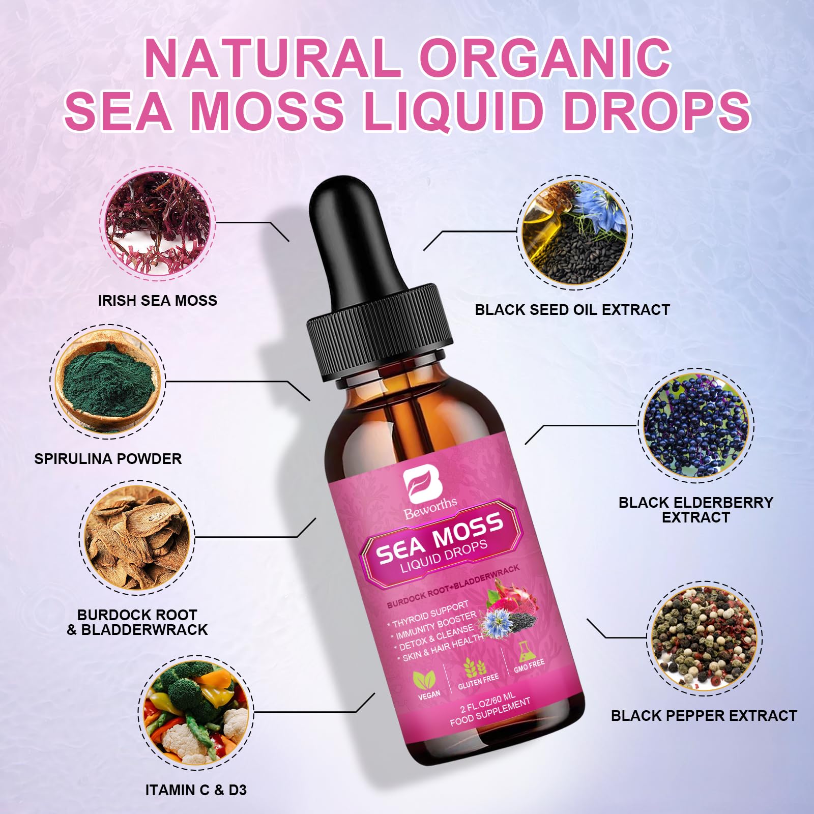 BEWORTHS Sea Moss Liquid Drops – Organic Black Seed Oil (Vegan)