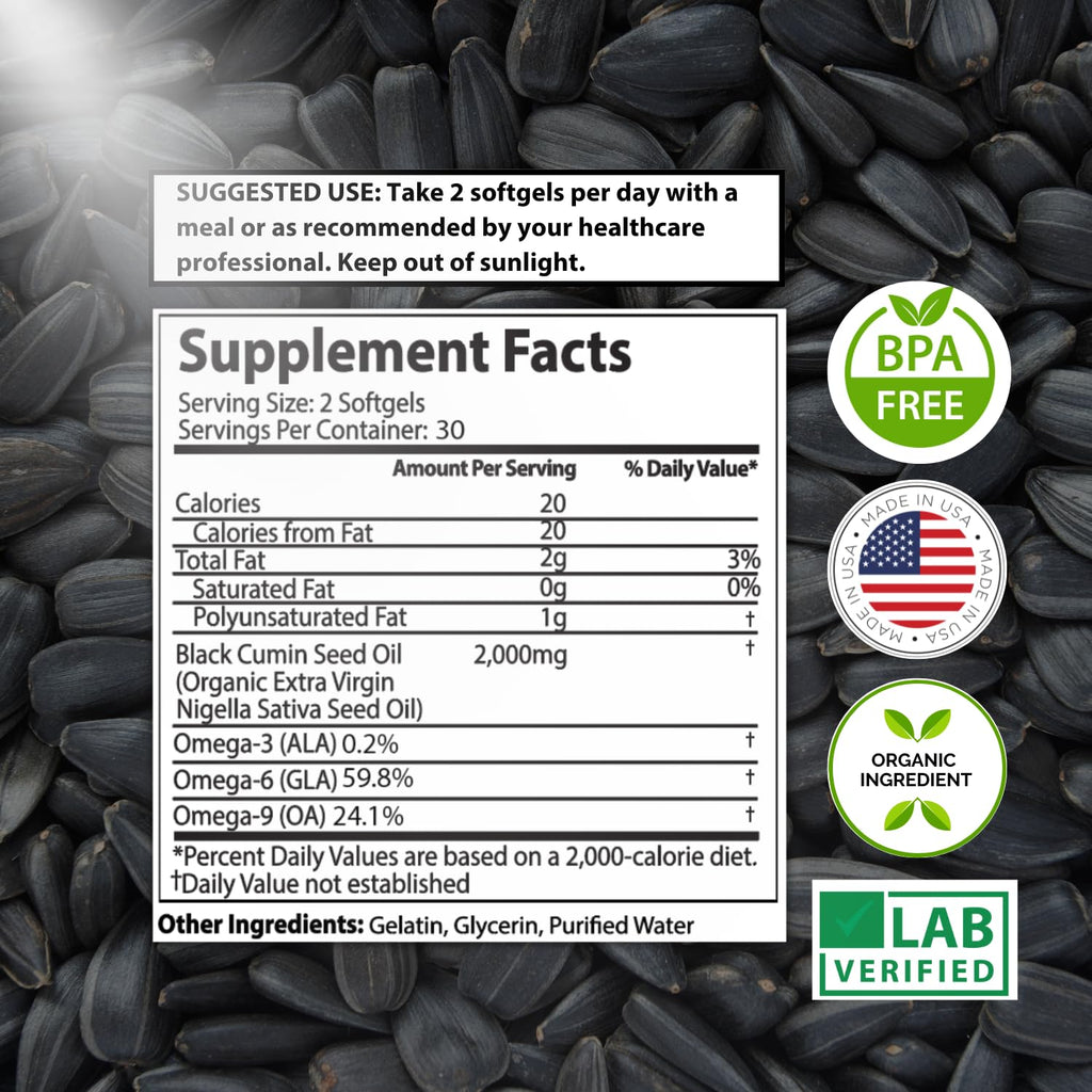 Organic Turkish Black Seed Oil Capsules - 1000mg, 60ct, Non-GMO