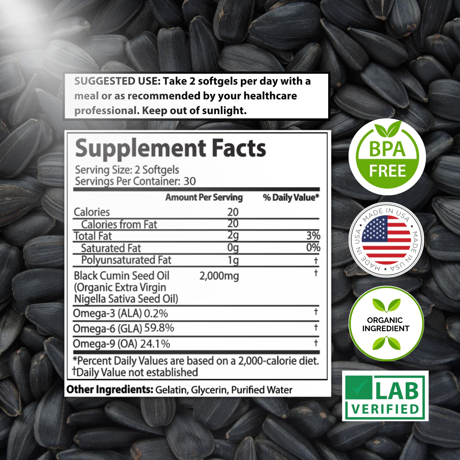 Organic Turkish Black Seed Oil Capsules - 1000mg, 60ct, Non-GMO