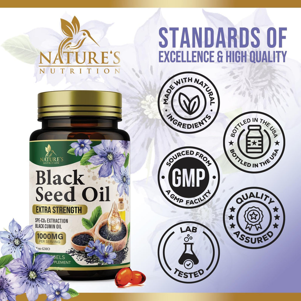 Black Seed Oil Softgels 1000mg – Nigella Sativa, Pure Black Cumin Oil, 60 Softgels | Non-GMO, USA Bottled