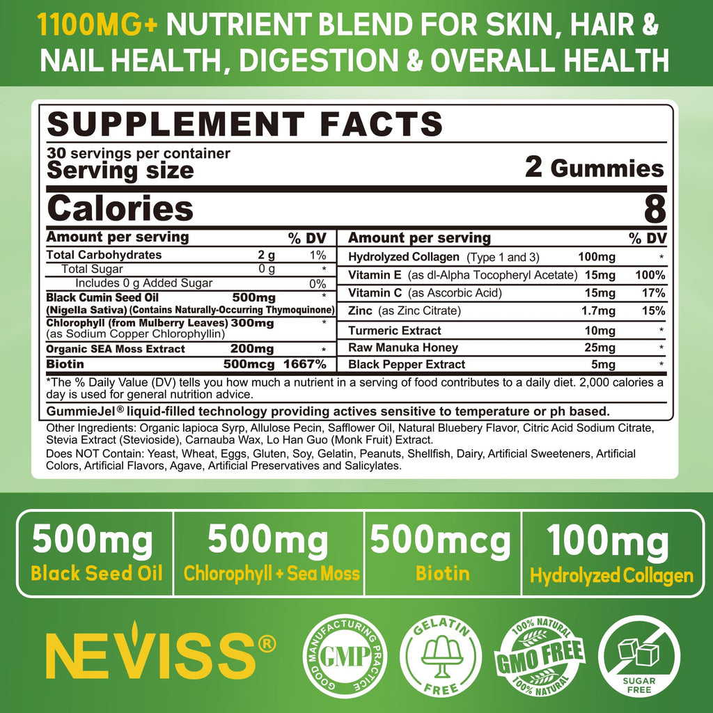 Black Seed Oil Gummies with Chlorophyll and Sea Moss – 500mg