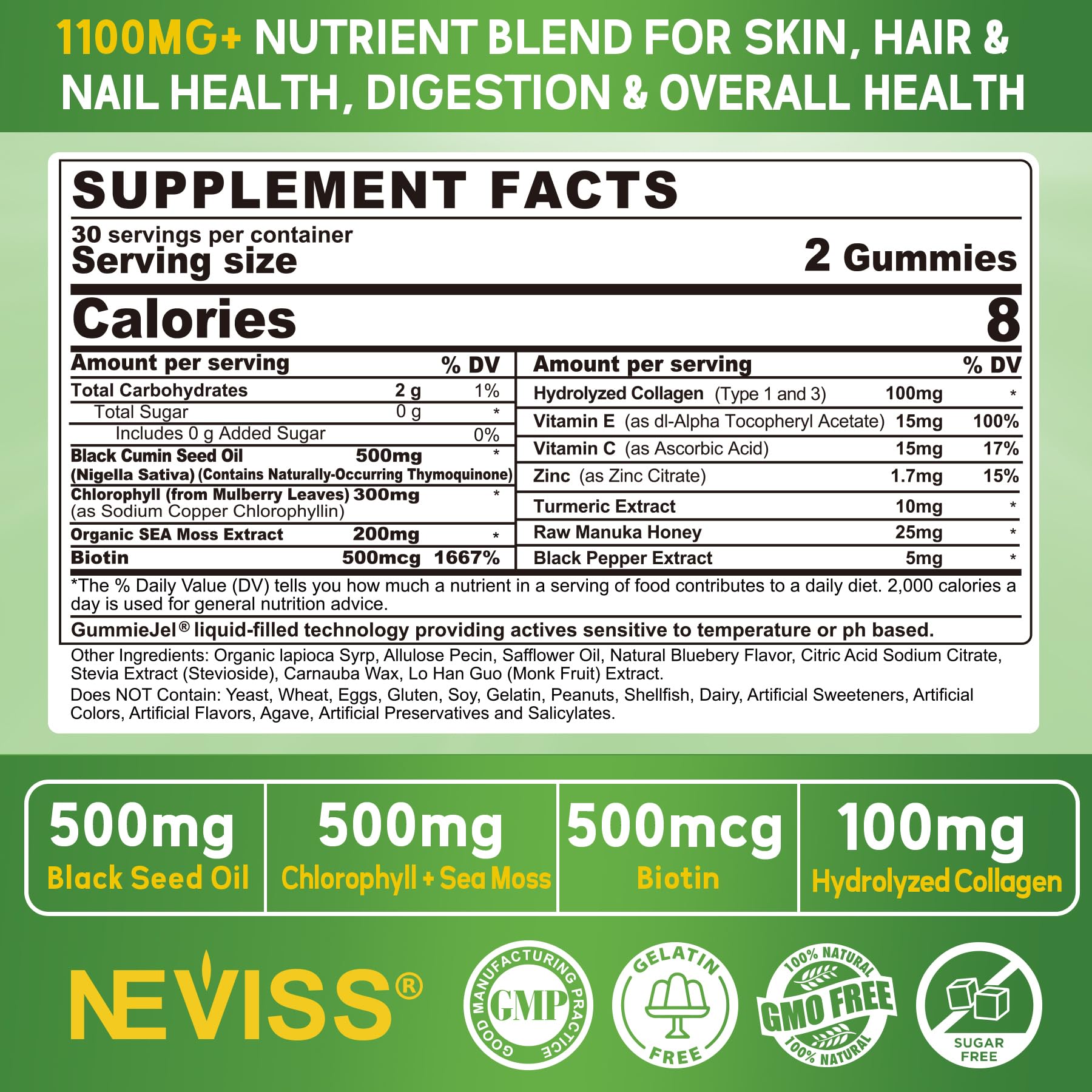 Black Seed Oil Gummies with Chlorophyll and Sea Moss – 500mg