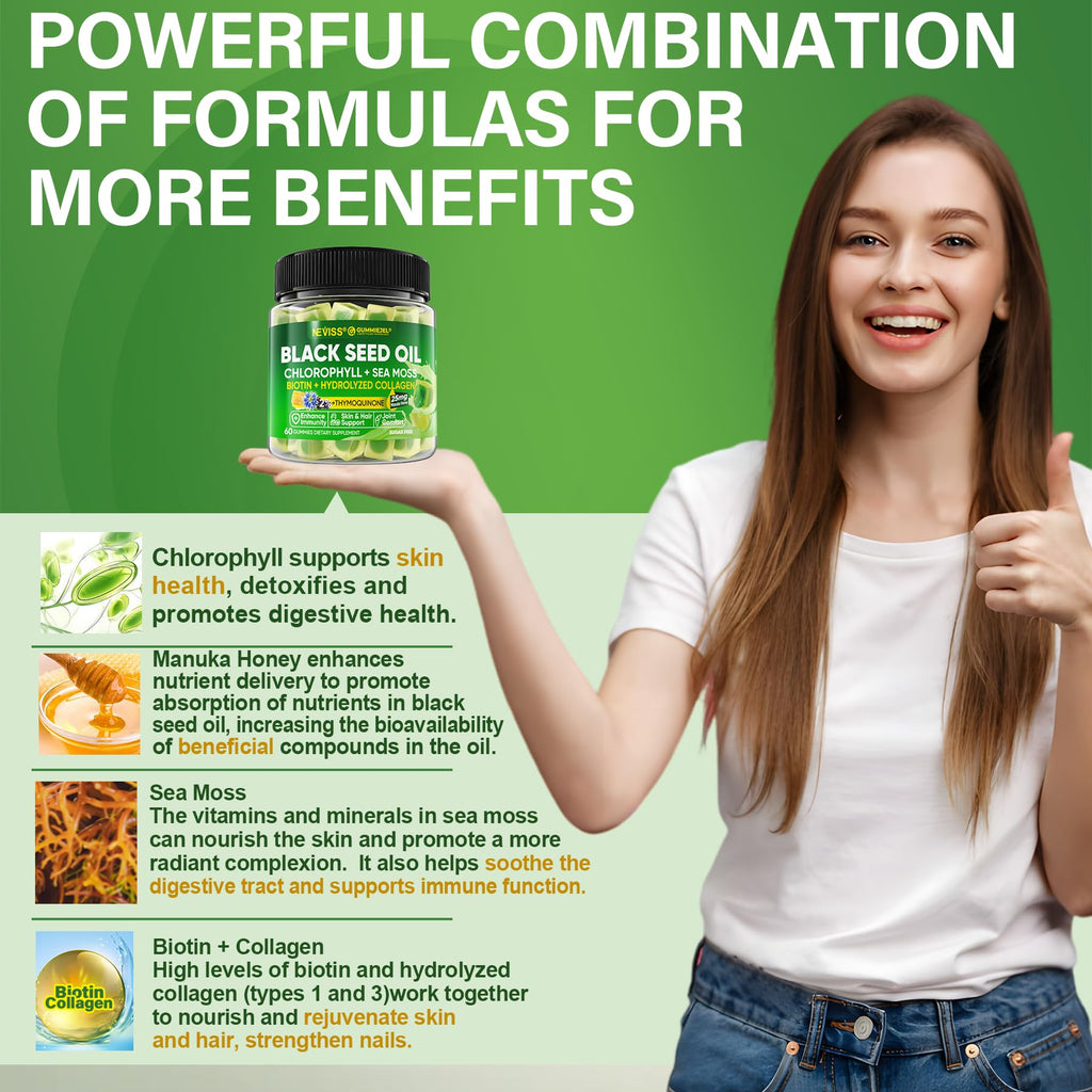 Black Seed Oil Gummies with Chlorophyll and Sea Moss – 500mg
