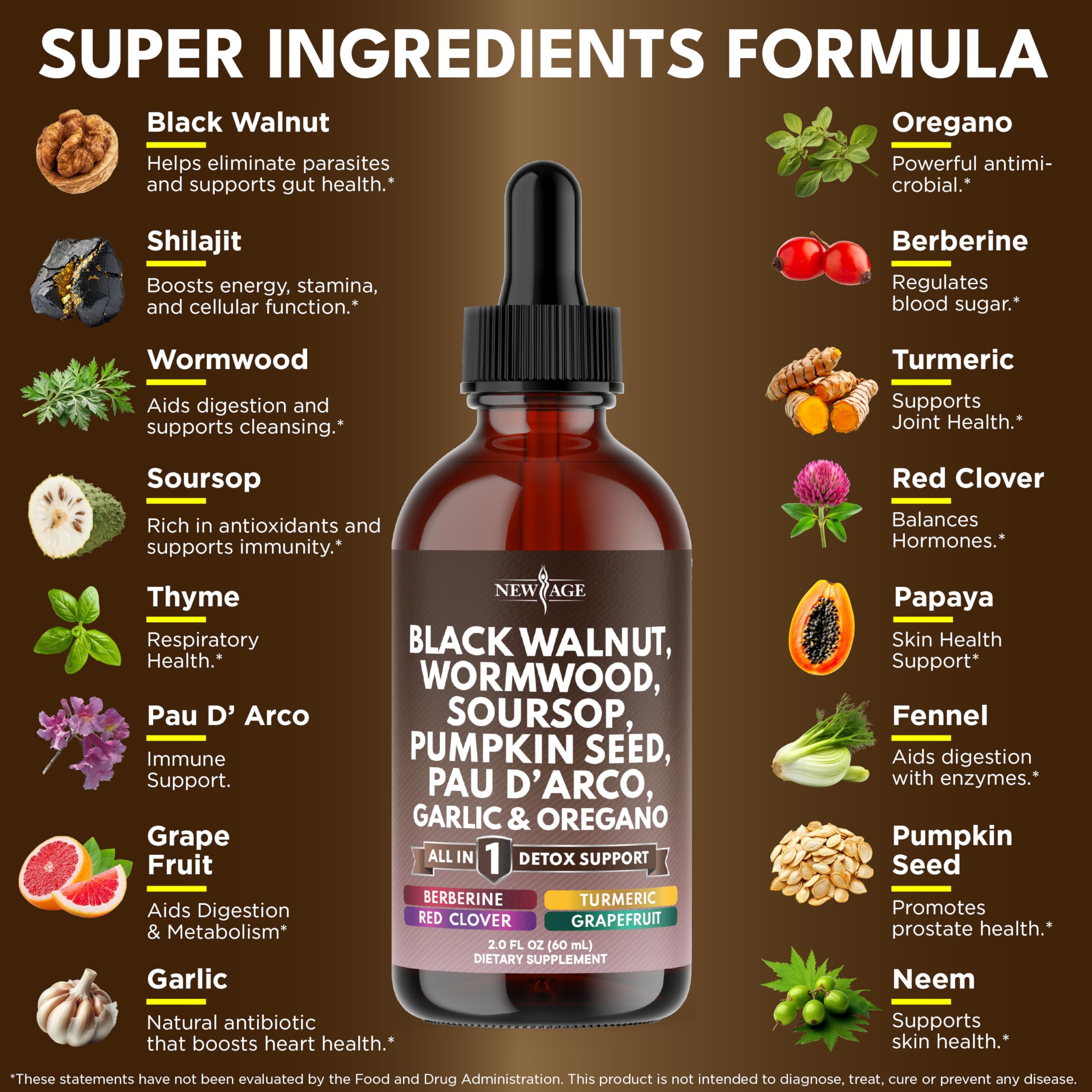 Black Walnut Wormwood Cleanse Drops - 4oz Liquid Tincture with Soursop & Herbs